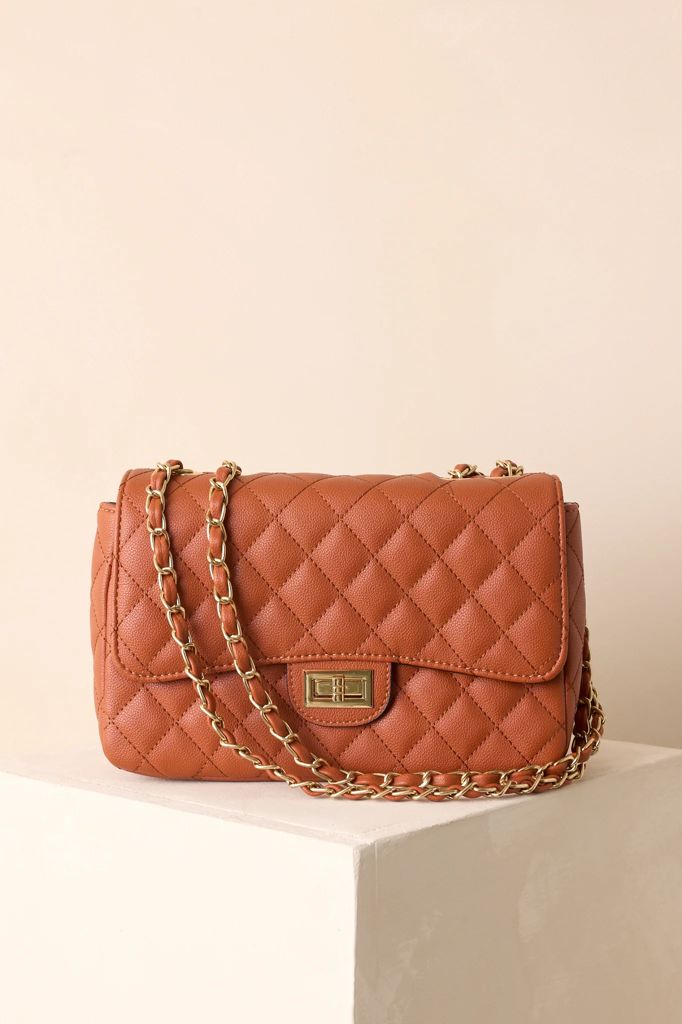 Only Gets Better Ginger Brown Quilted Faux Leather Handbag