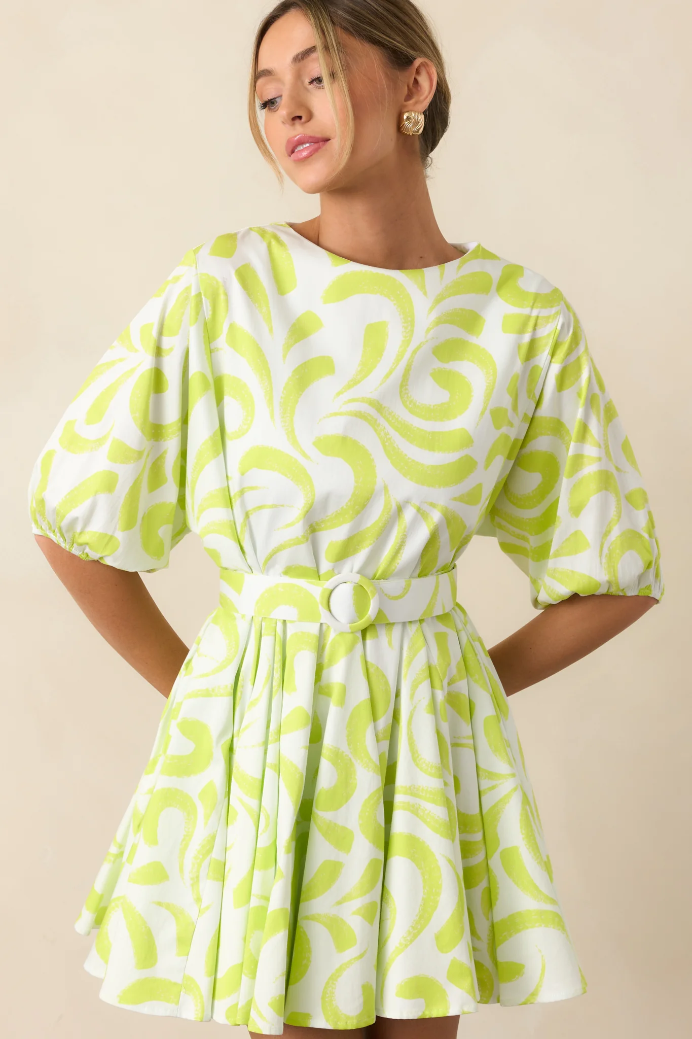 Prosperina Fallon Multi Print Chartreuse Cotton Swing Dress
