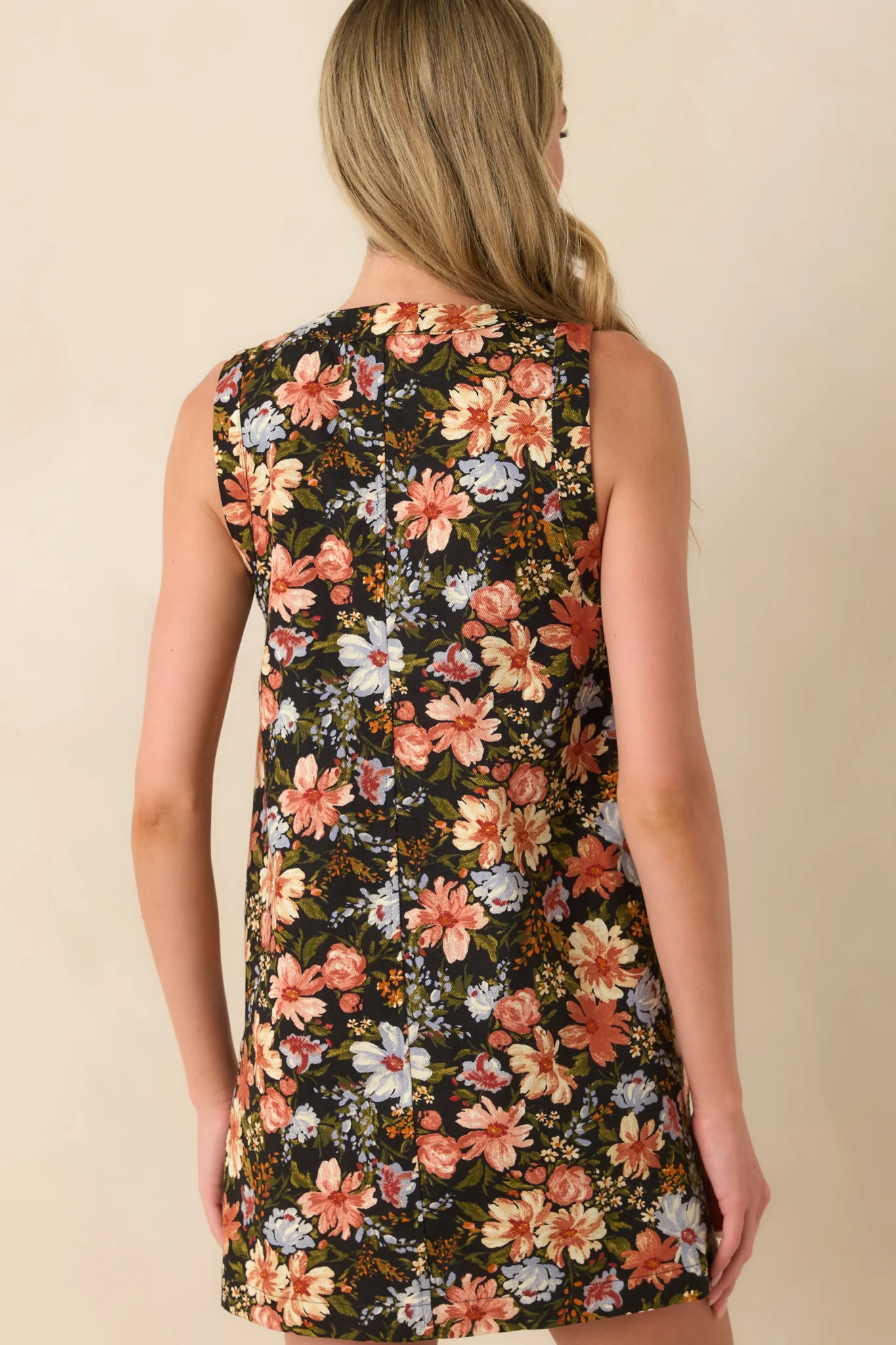 All This Time Light Rust Multi Floral Print Cotton Mini Shift Dress