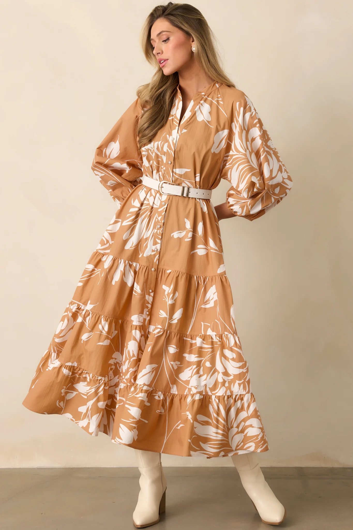 Fawn Brown Multi Floral Print Cotton Maxi Dress