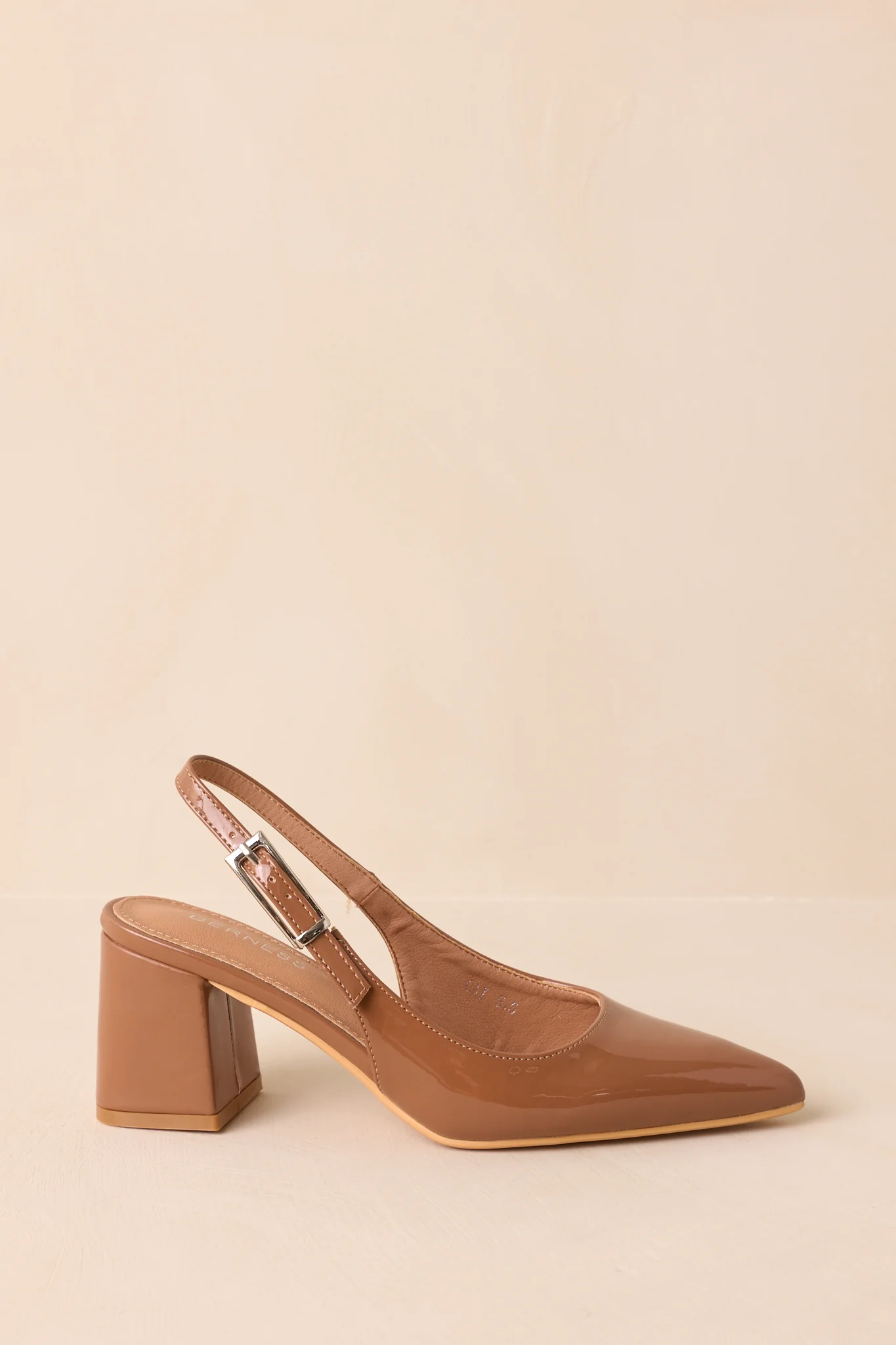 Cloud Nine Nights Camel Brown Patent Slingback Block Heels