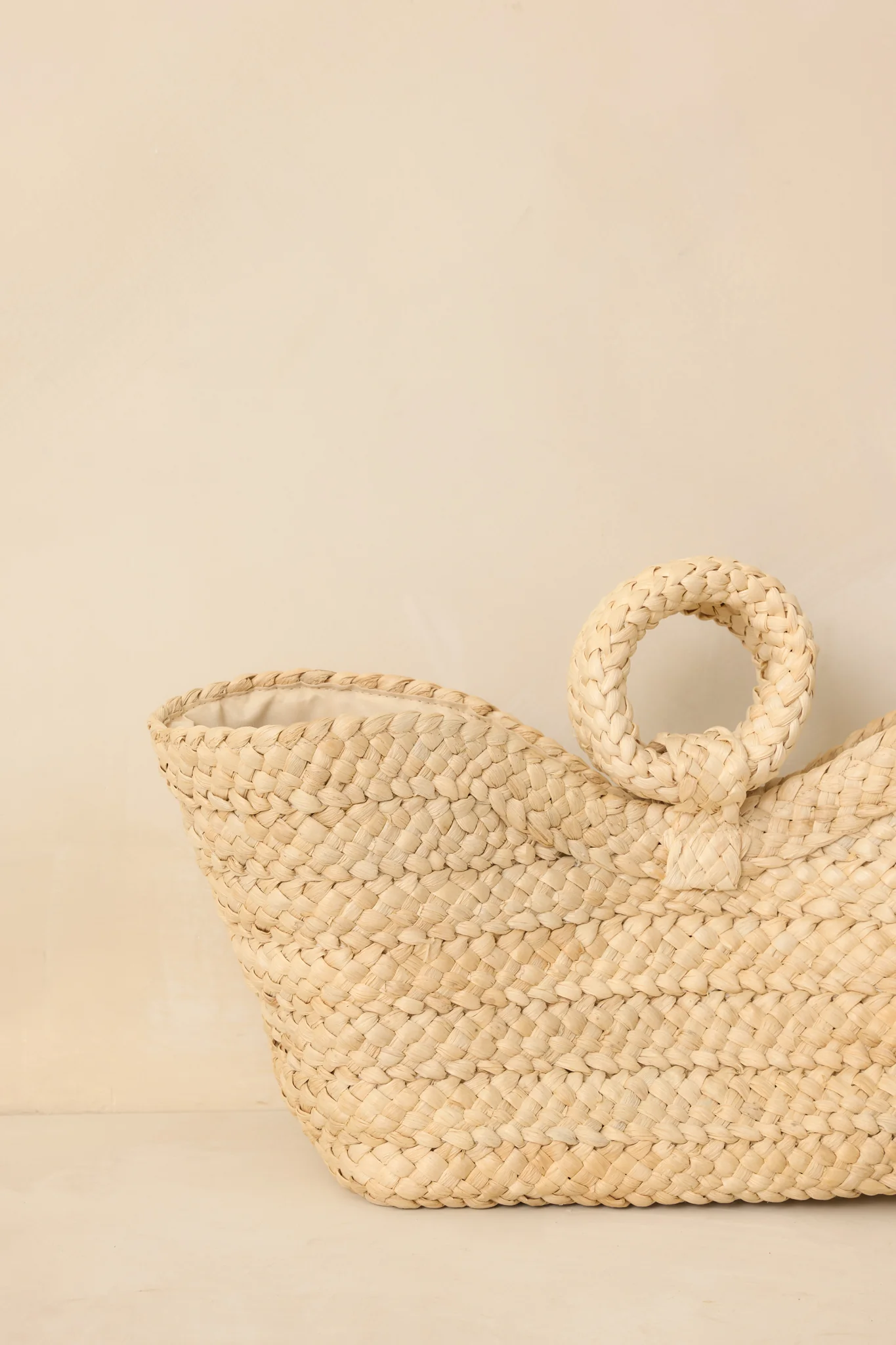 Stop And Smell The Roses Ivory Raffia Woven Tote Handbag