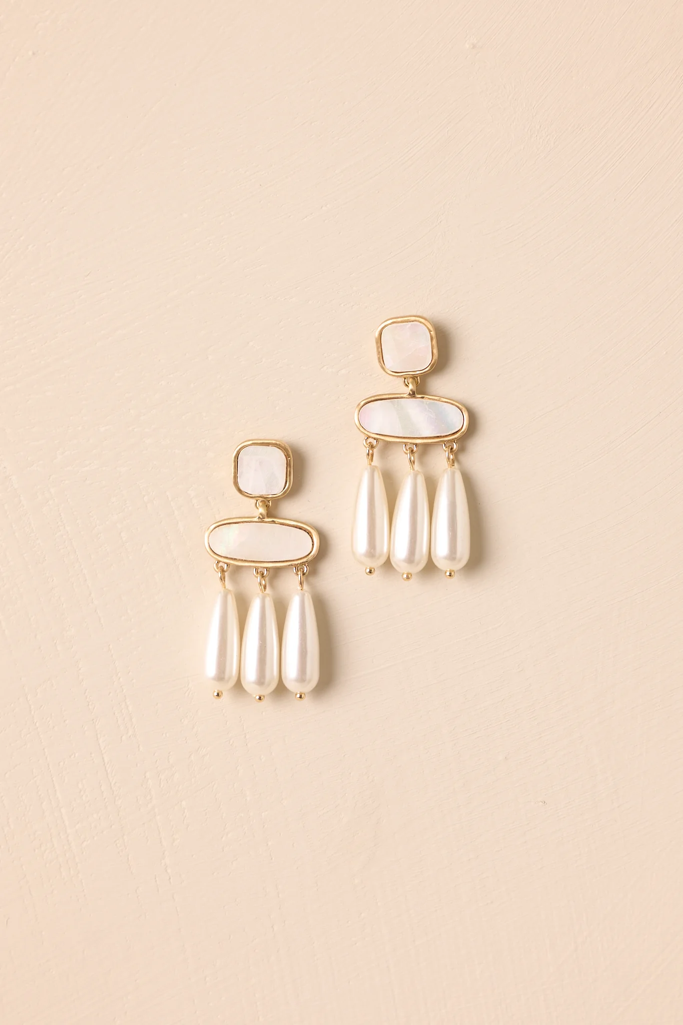 Can't Keep Waiting Gold Ivory Pearlescent Drop Earrings
