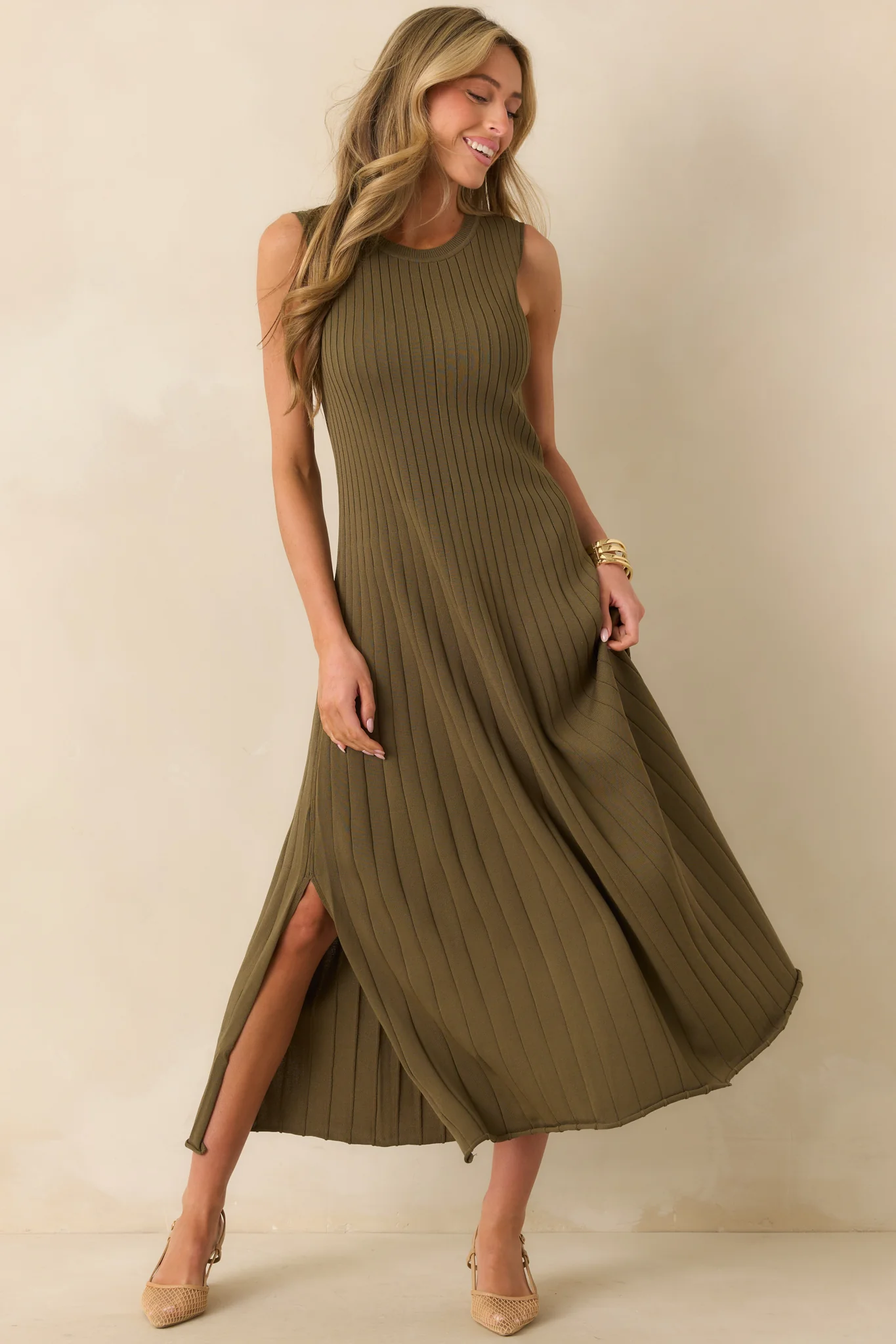 Staple The Label Olive Green Anara Knit Midi Dress