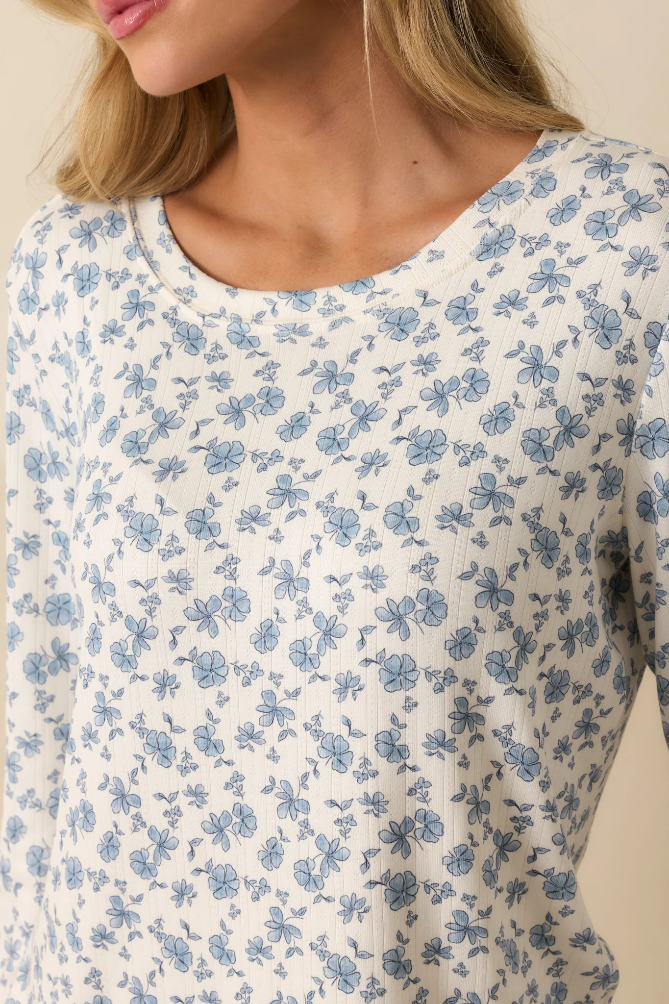 Z Supply Blue Home Town Ditsy Floral Long Sleeve Top