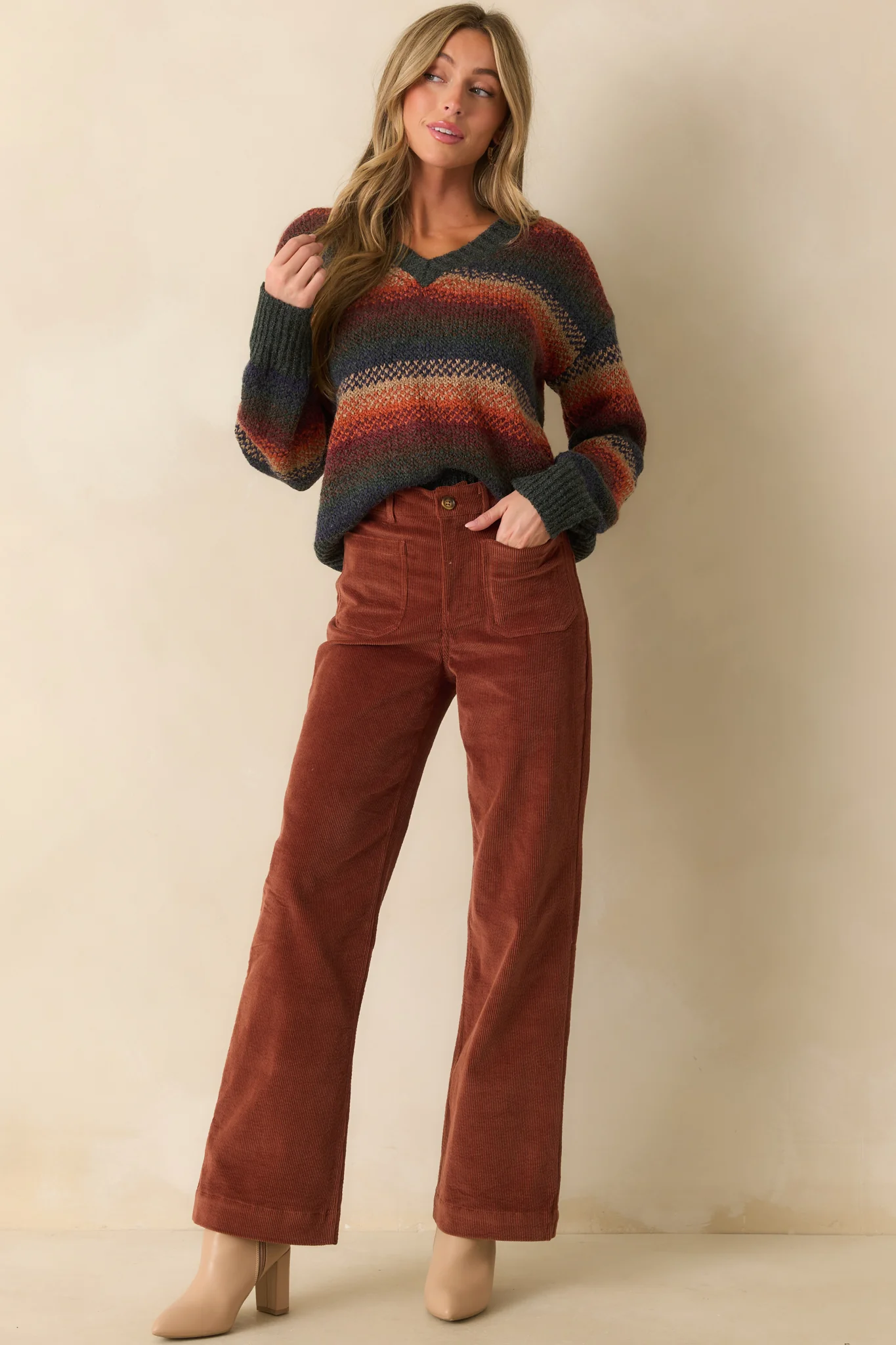 Rust Multi Stripe Knit Sweater