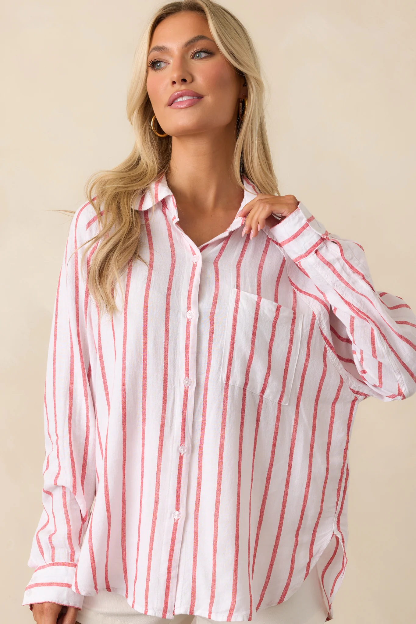 Z Supply Red Perfect Linen Stripe Top