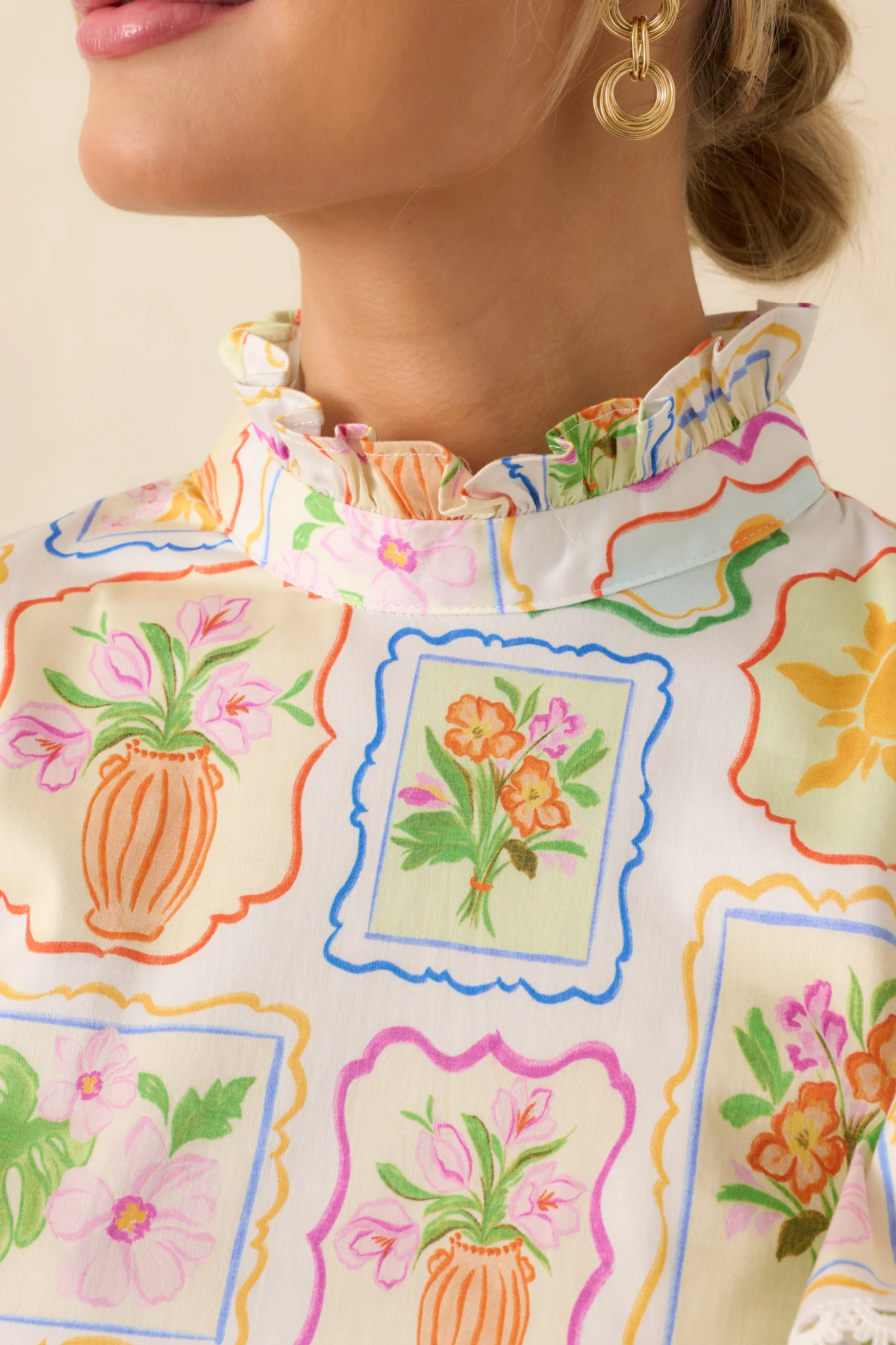 Prosperina Blair Multi Print Cotton Ruffle Top