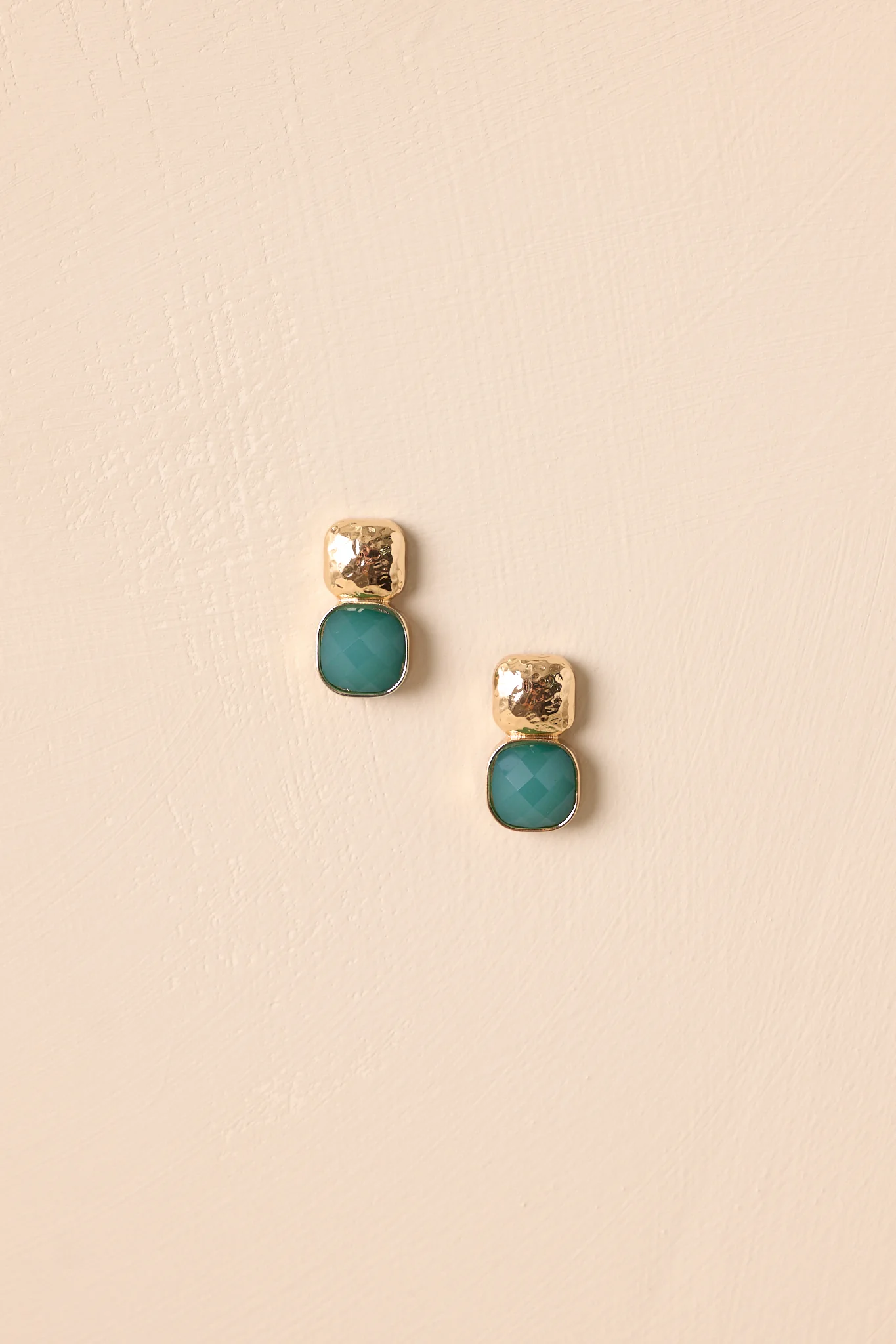 Take It From Me Gold Textured Green Stone Earrings