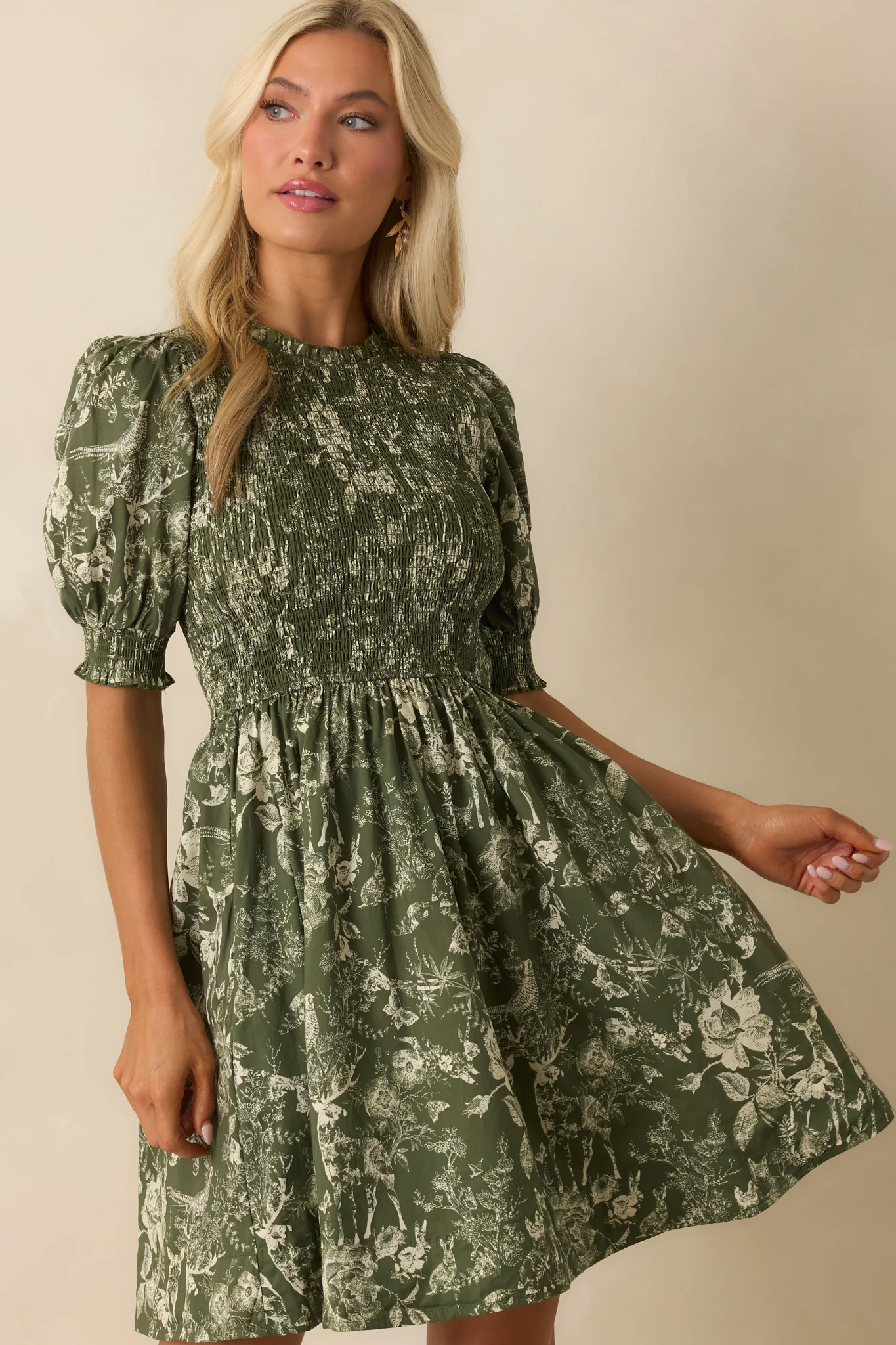 Kind Of Her Thing Green Multi Print Toile Cotton Mini Dress