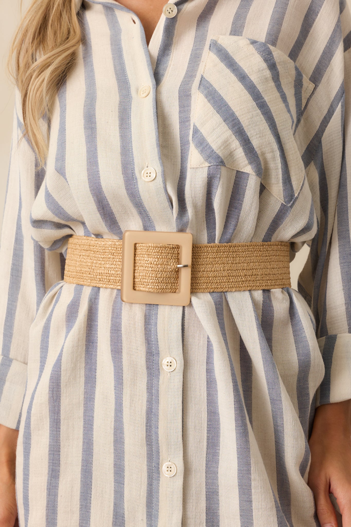Everything Falls Into Place Tan Woven Straw Belt