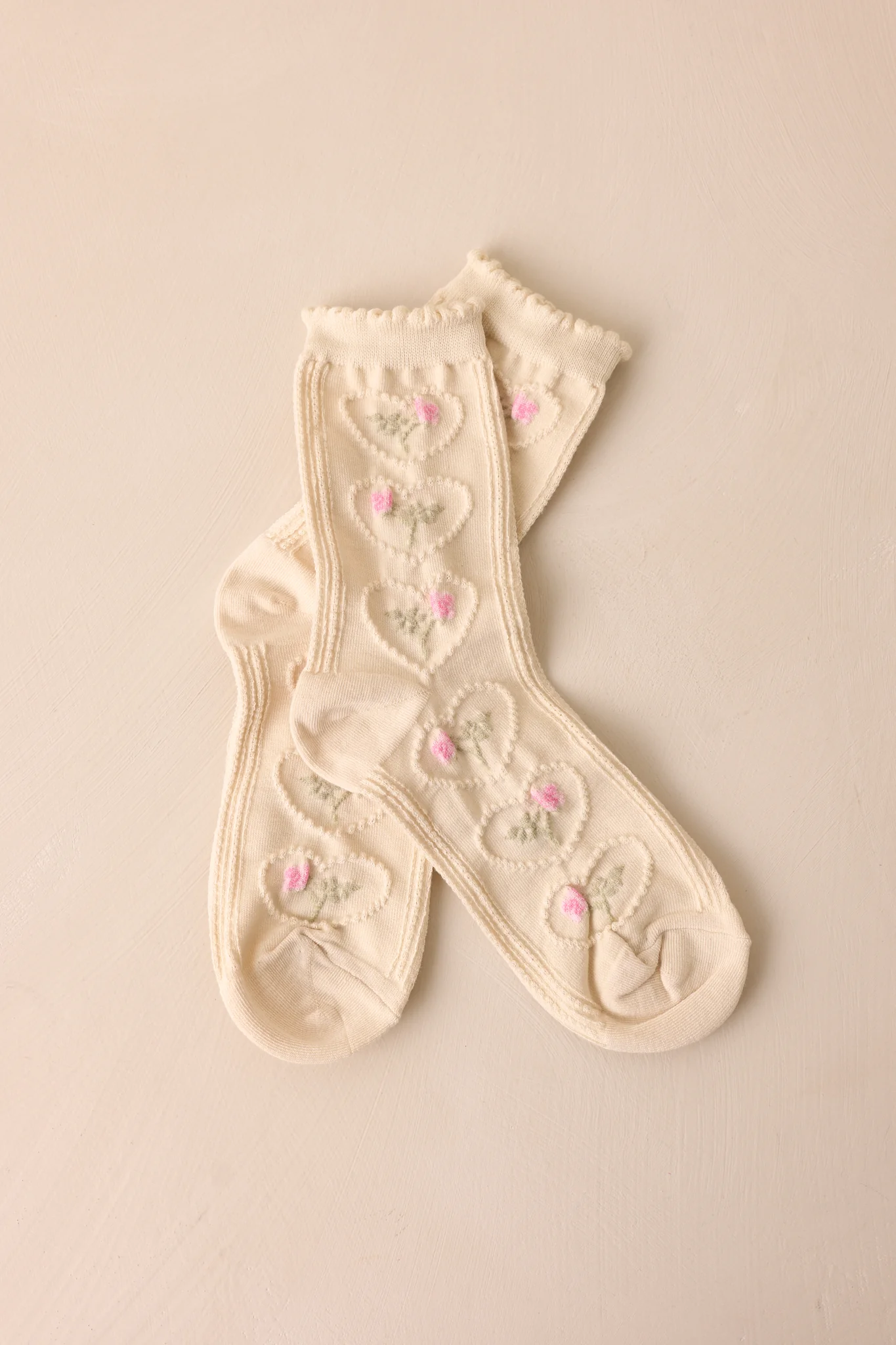 Heartwoven Garland Beige Floral Crew Socks