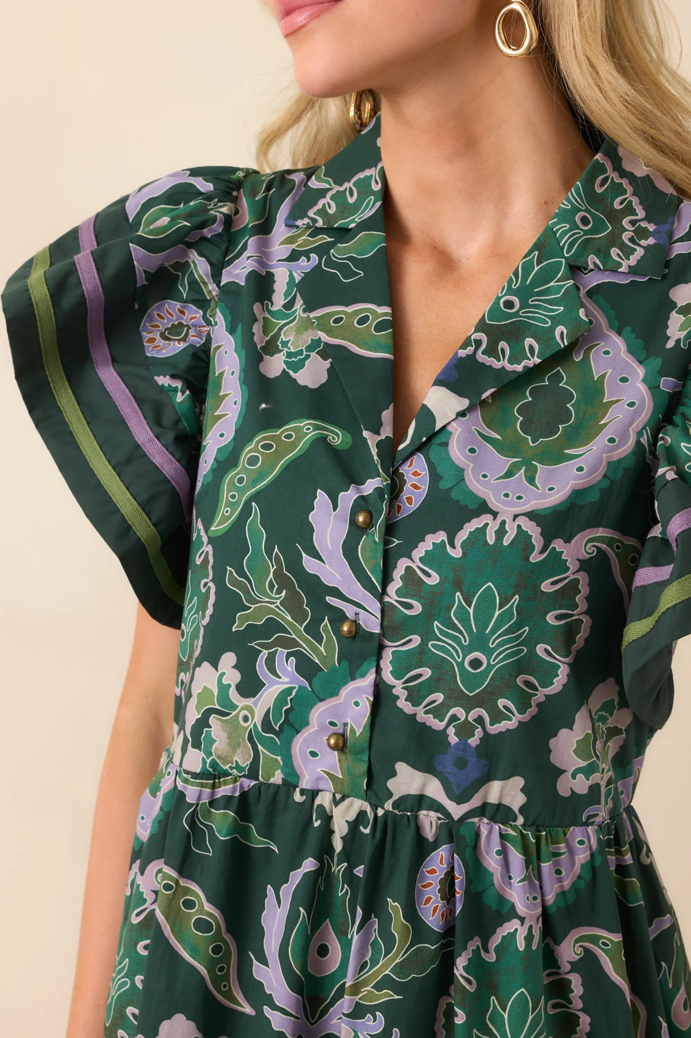 Still Thinking About Her Green Multi Print Cotton Midi Dress