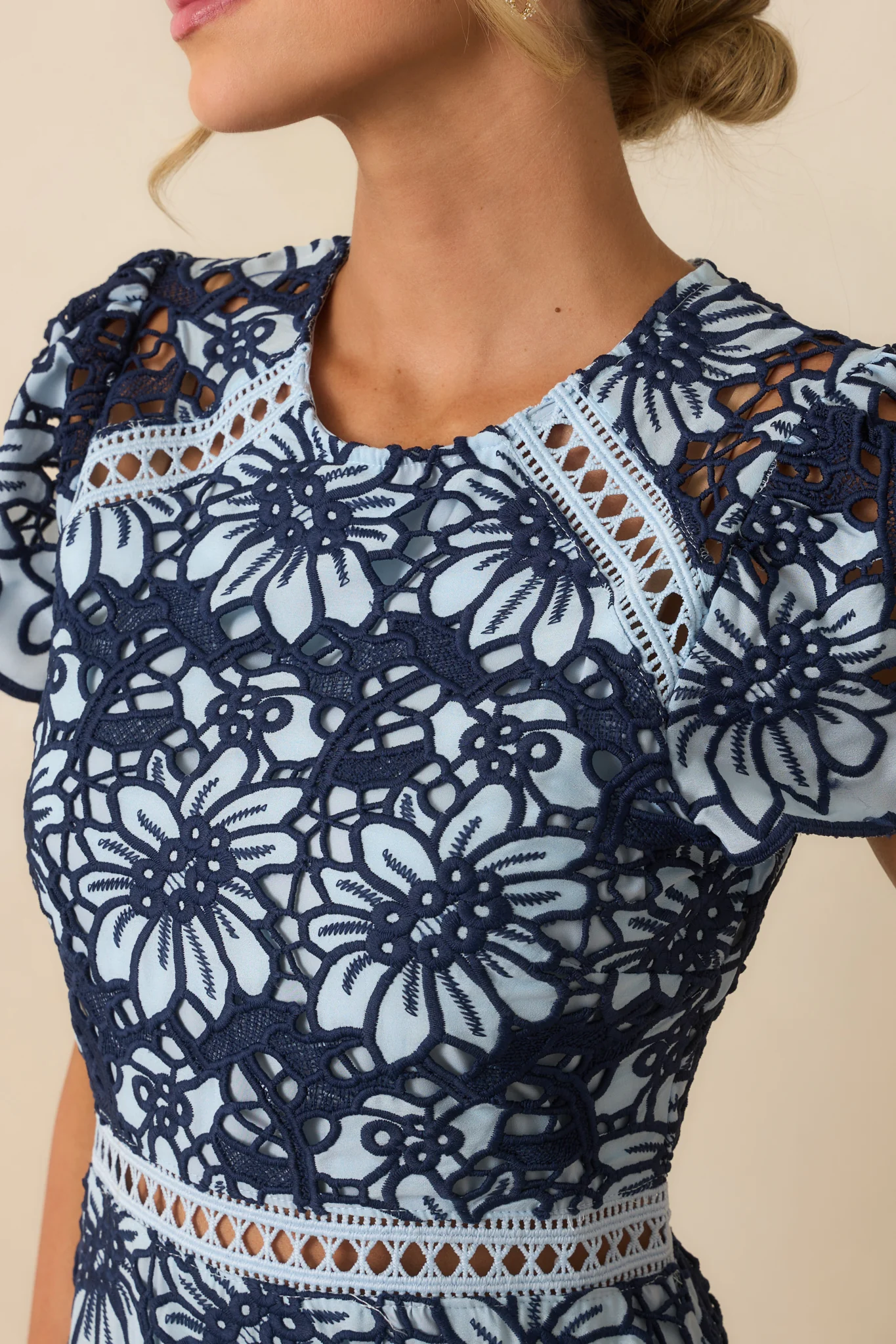 Can’t Miss This Blue Multi Floral Embroidered Lace Mini Dress