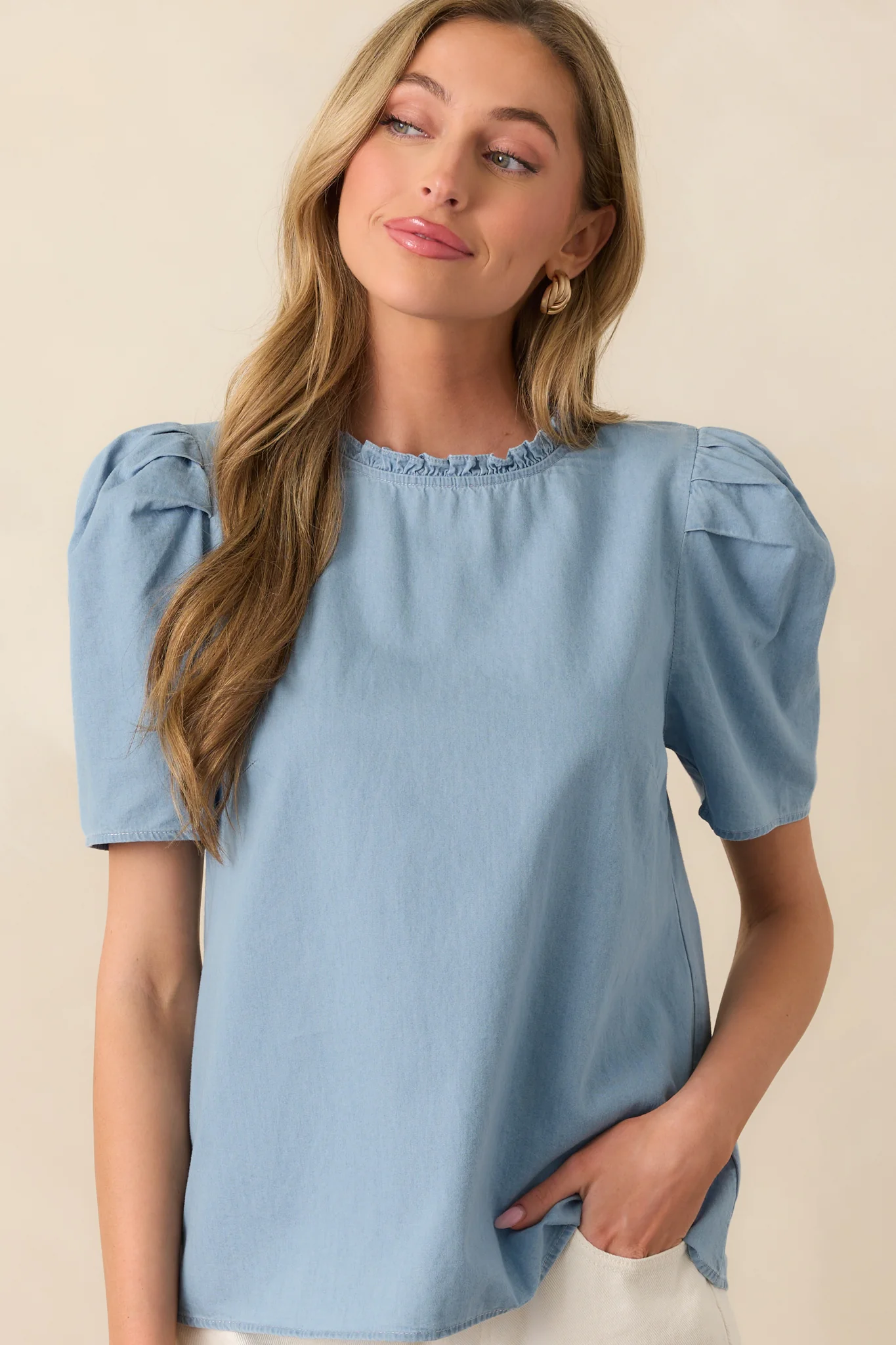 Through The Chaos Light Wash Chambray Cotton Top