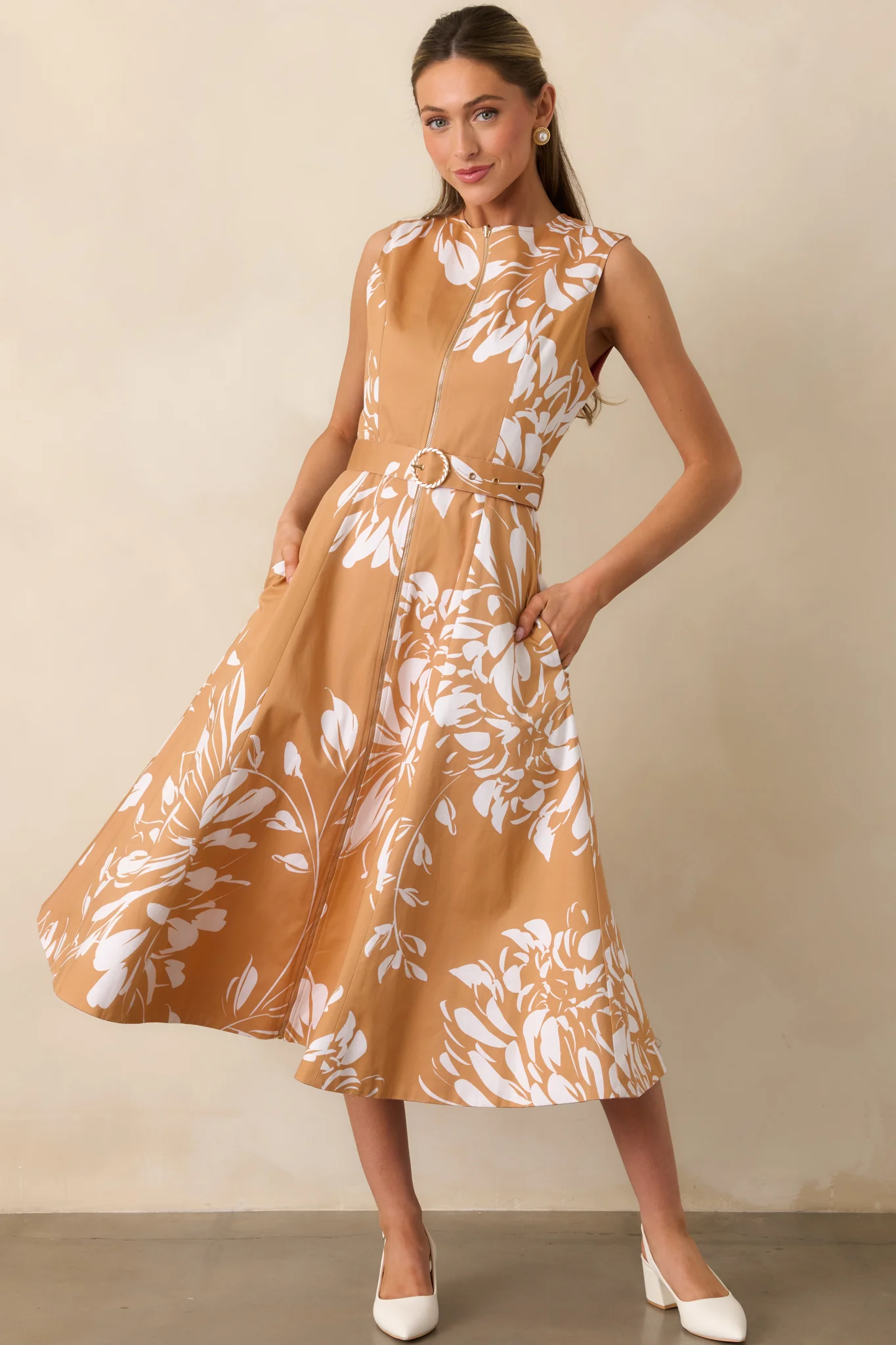 Rose Pink Floral Print Cotton Reversible Midi Dress