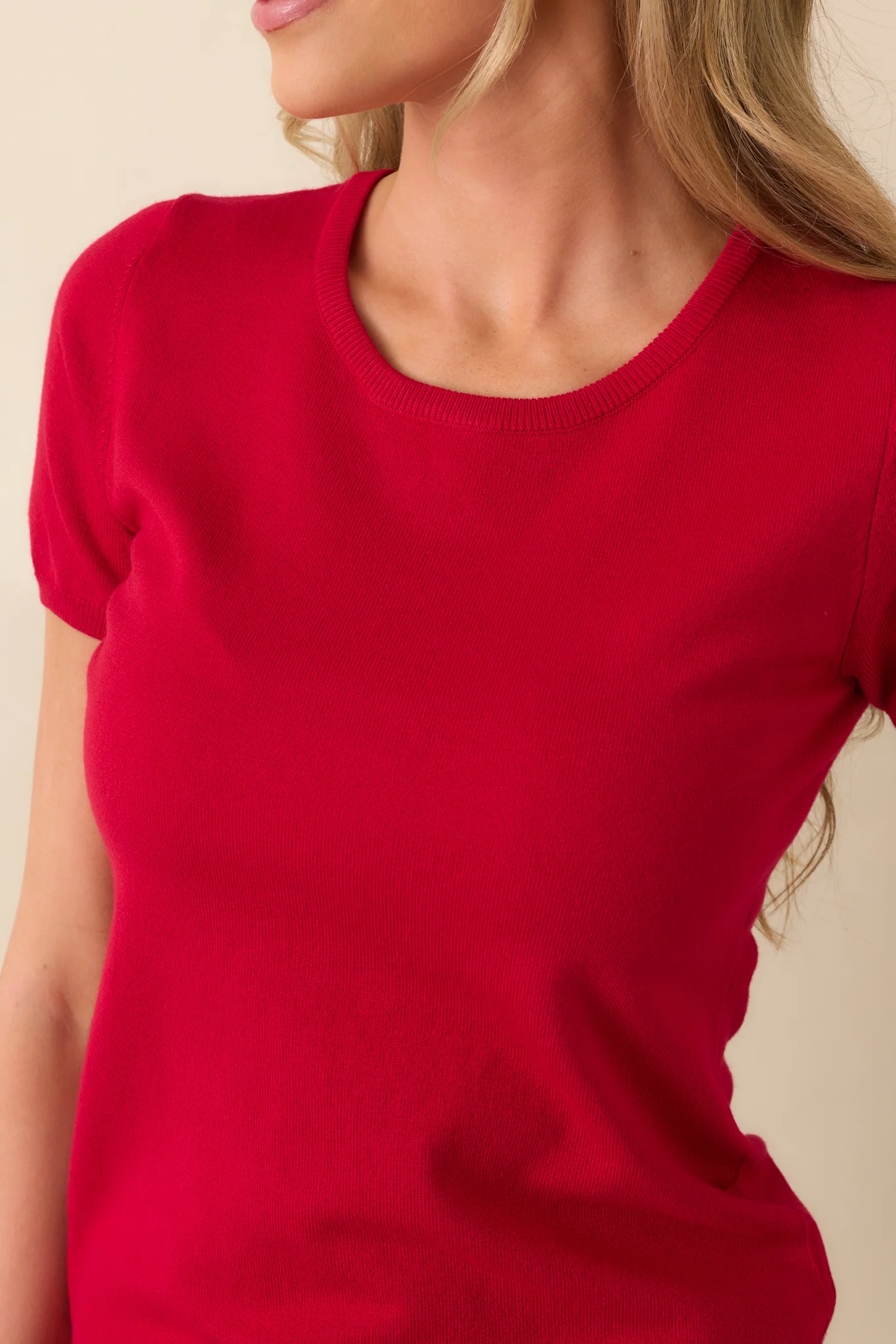 Cross Your Mind Red Short Sleeve Sweater Top