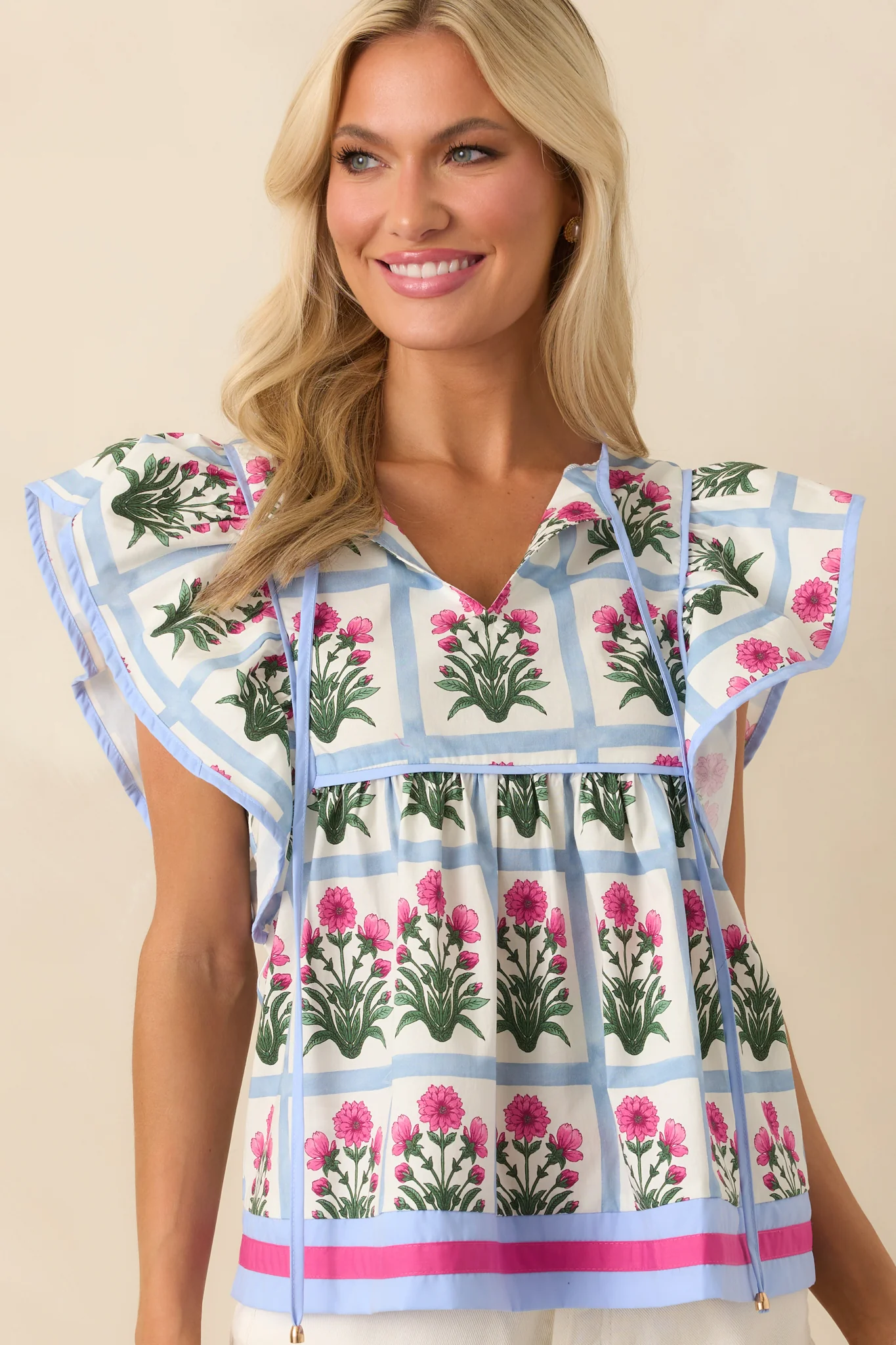 Nothing Less Dark Fuchsia Geometric Floral Print Cotton Top