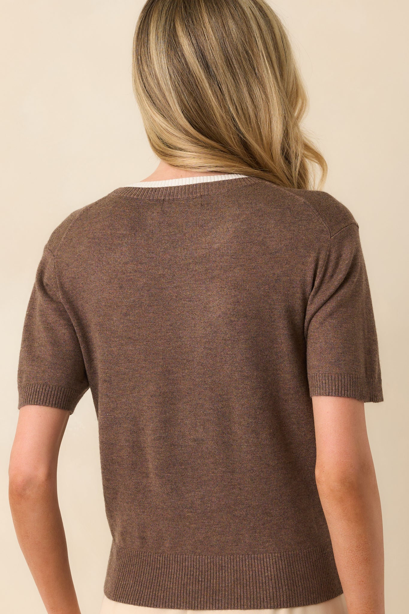 Skip A Beat Brown Short Sleeve Knit Top