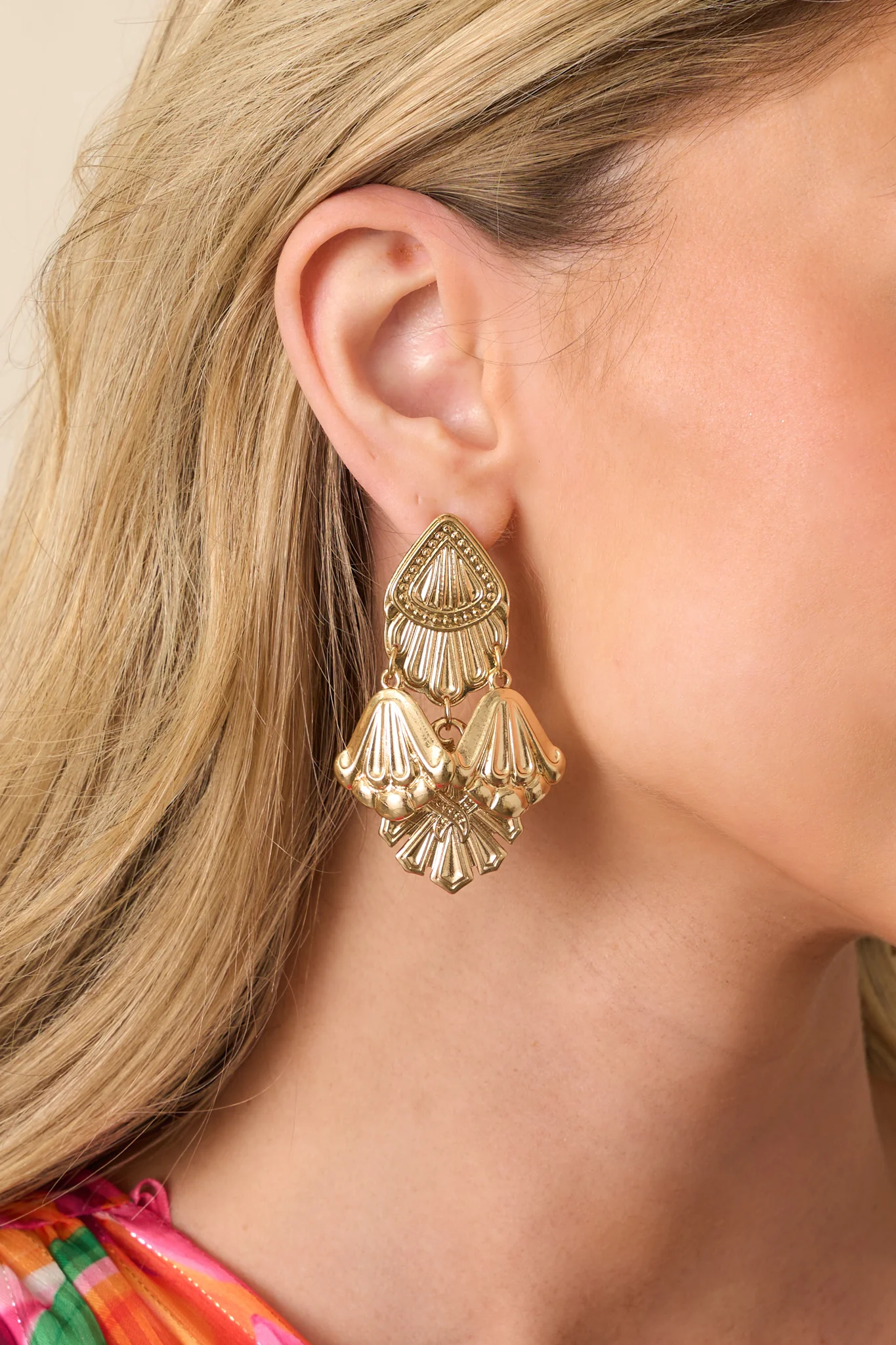 Had The Best Night Gold Textured Chandelier Drop Earrings