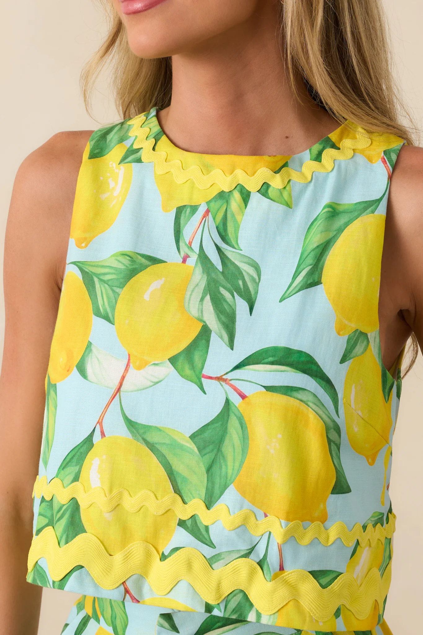 Prosperina Claudia Blue Lemon Print Cotton Crop Top