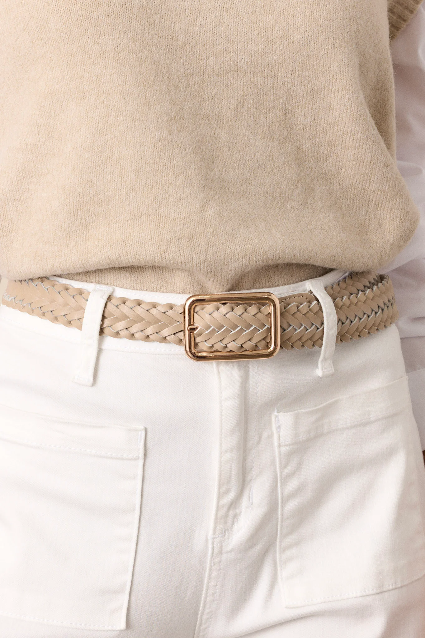 Let's Get Going Taupe Braided Belt