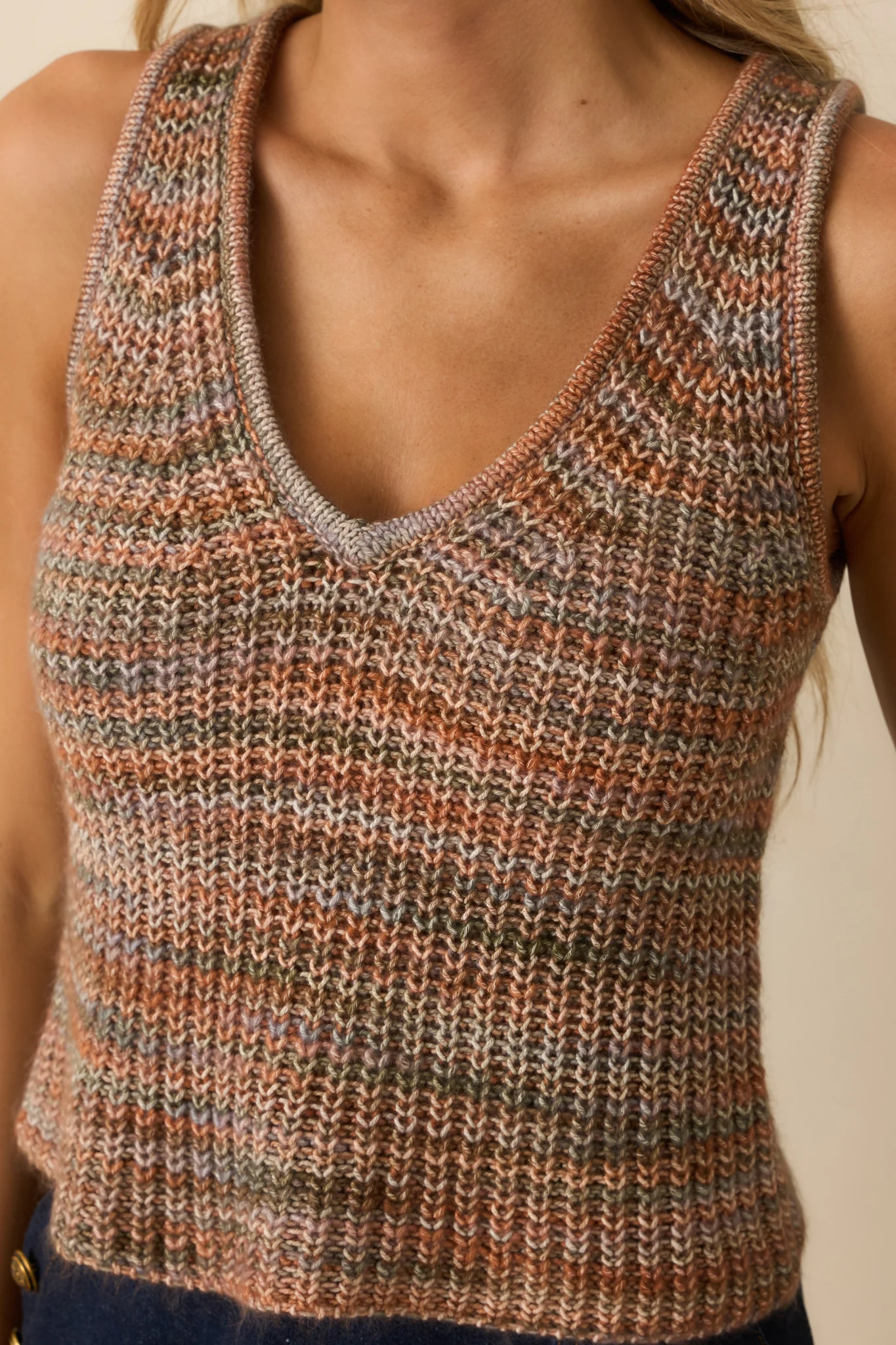 Gave Me Butterflies Terracotta Multi Cotton Open Knit Tank Top