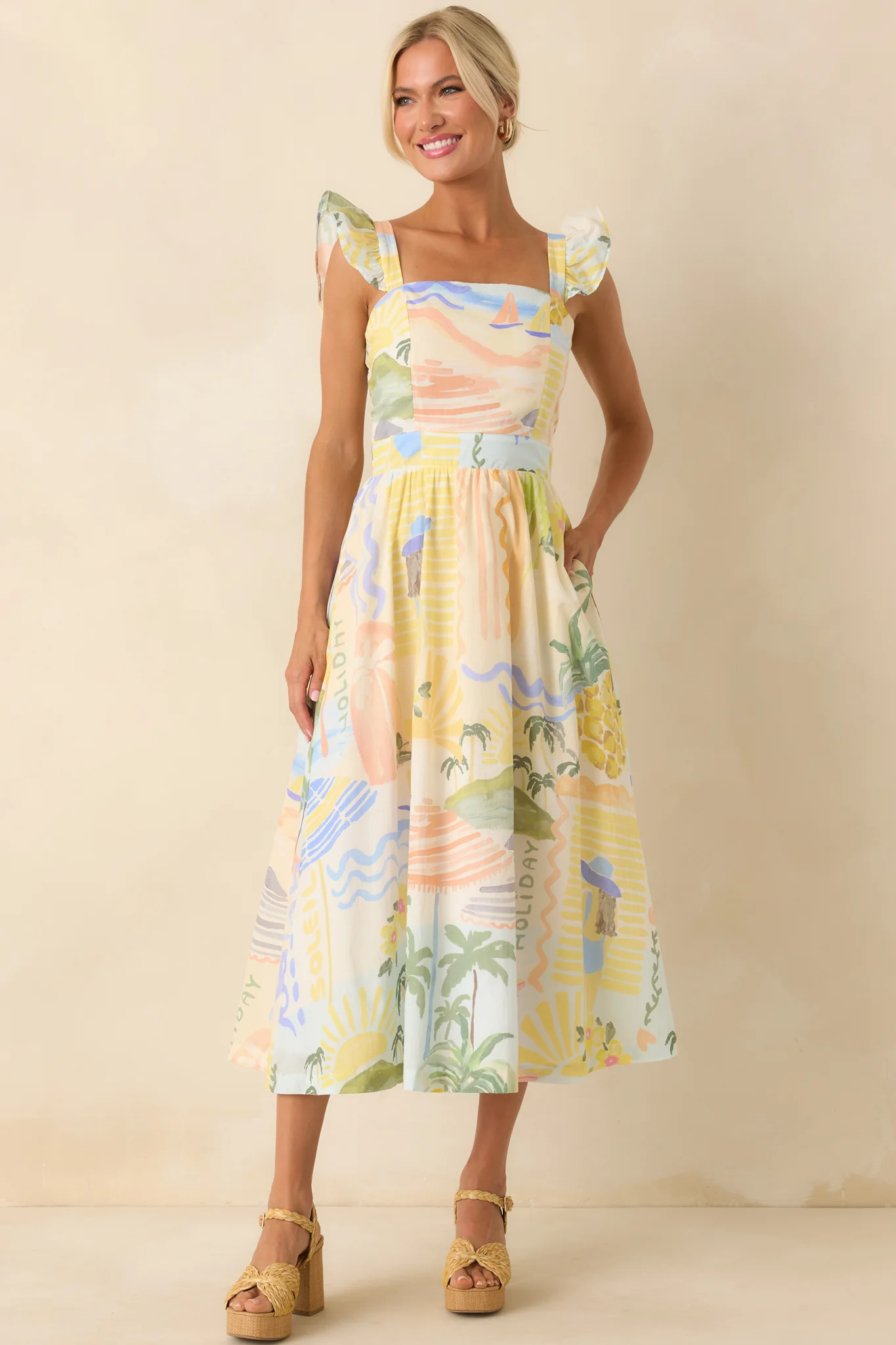 Prosperina Nicola Multi Print Cotton Midi Dress