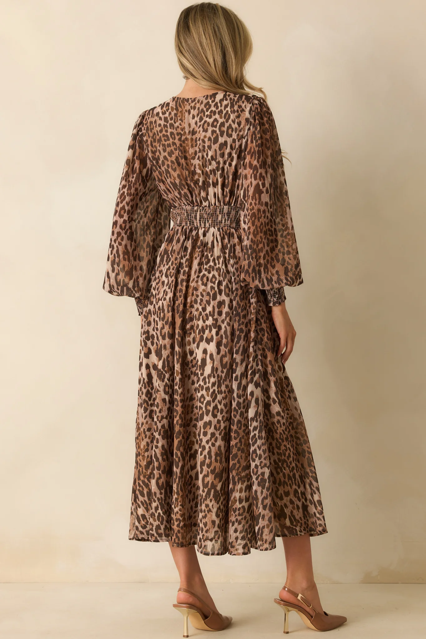 Brown Leopard Print Chiffon Maxi Dress