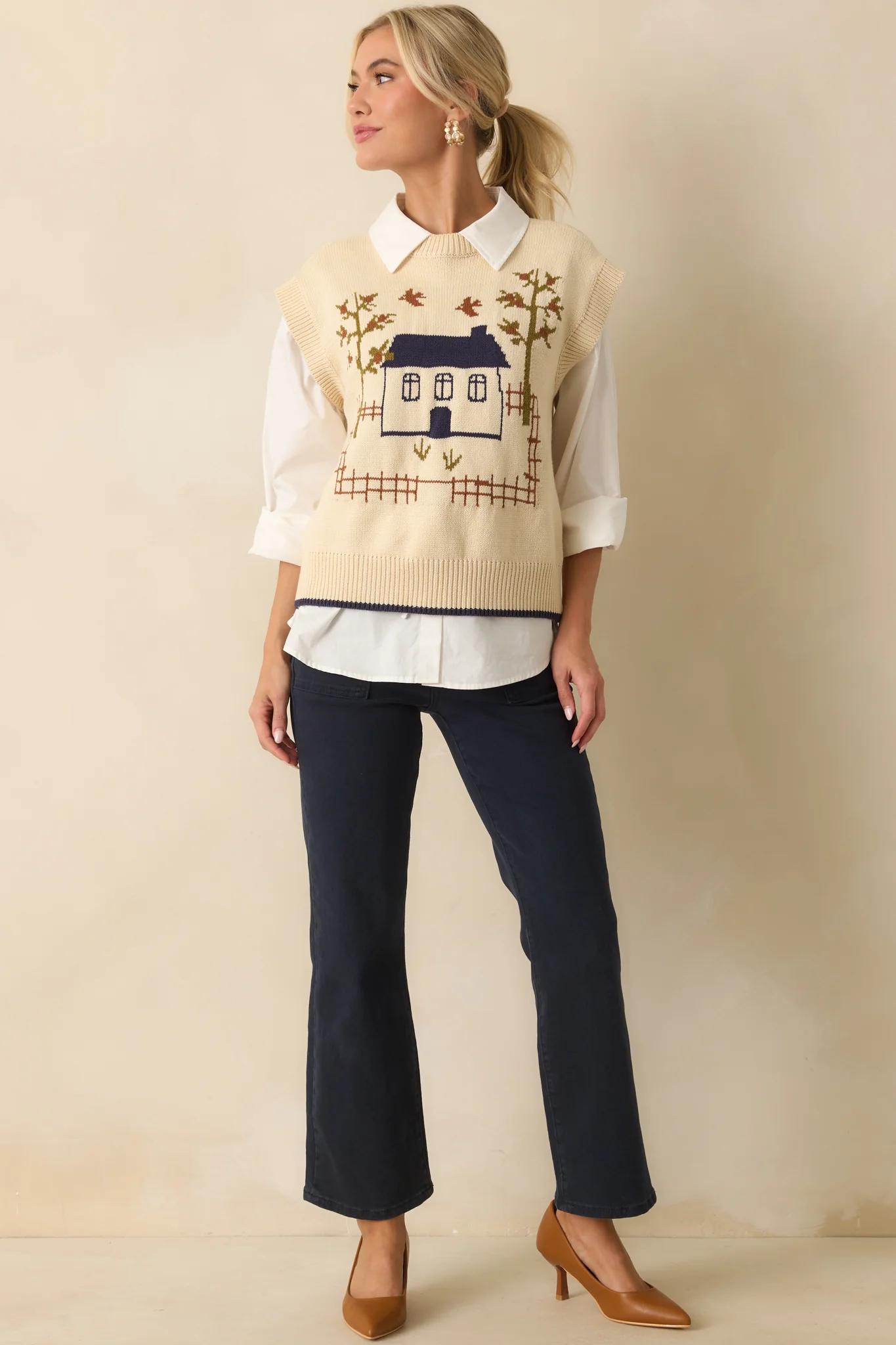 The Way Back Home Ivory Graphic Knit Sweater Vest