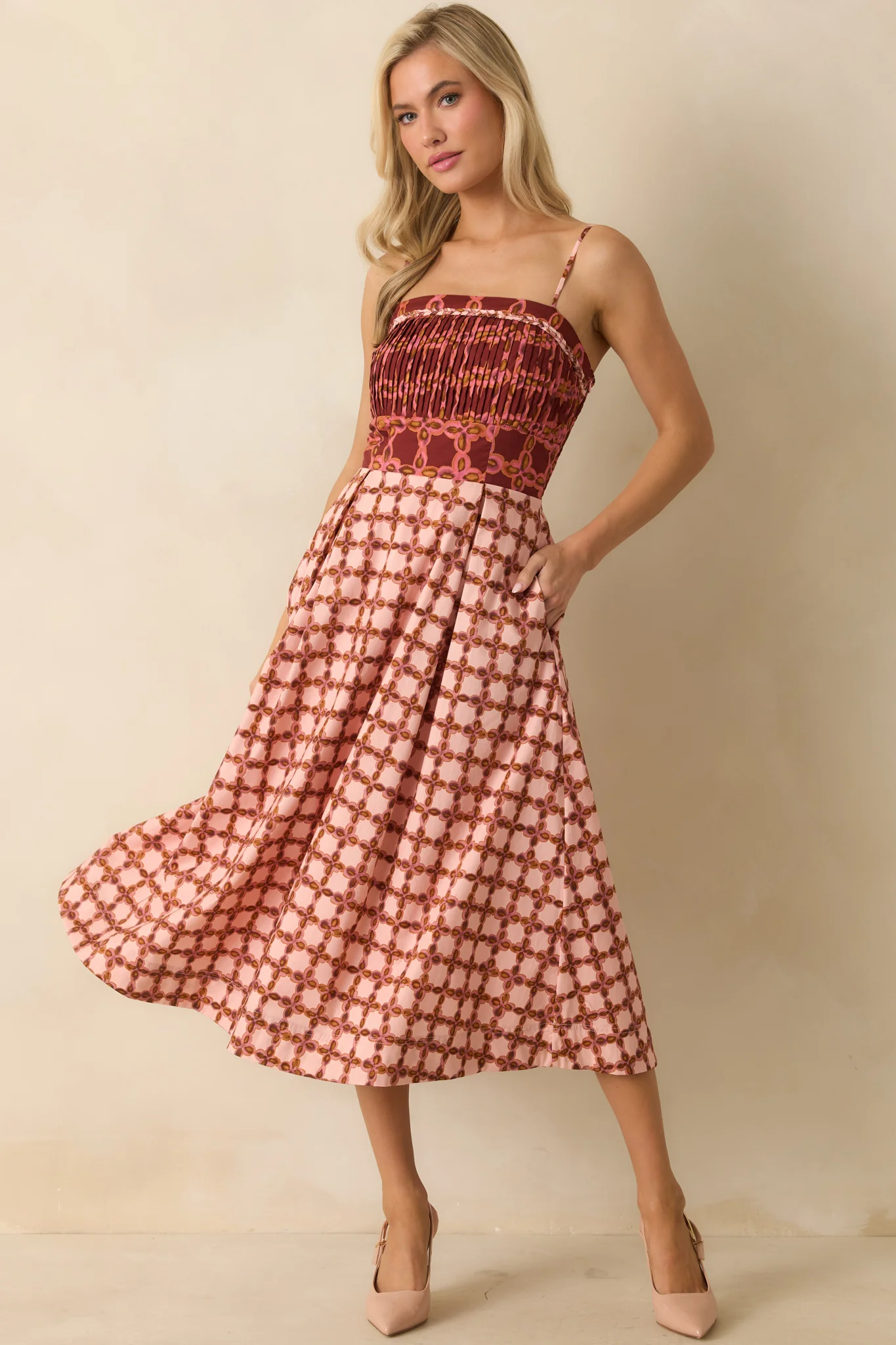 That's All It Takes Pink Multi Geometric Print Cotton Midi Dress