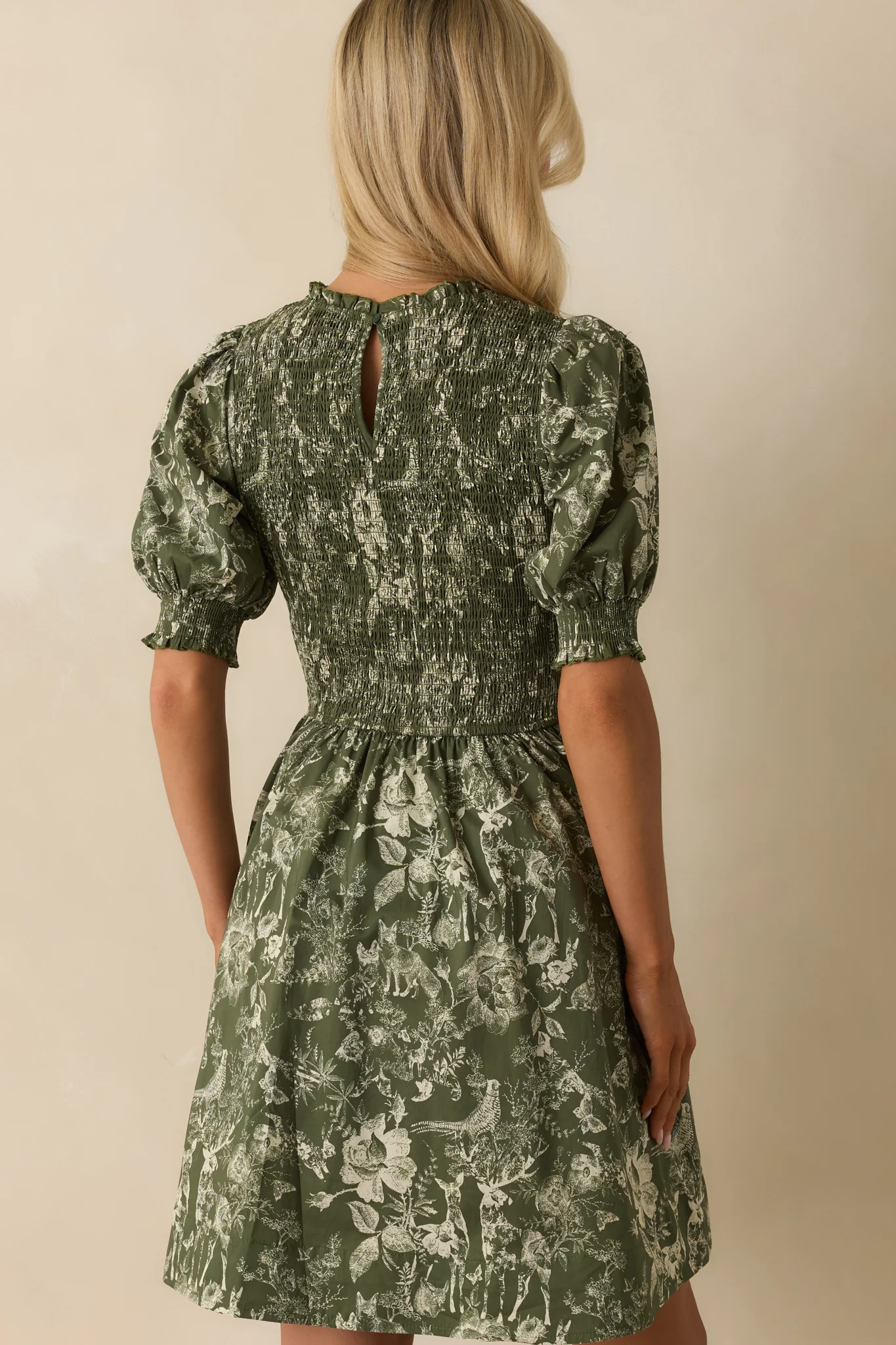 Kind Of Her Thing Green Multi Print Toile Cotton Mini Dress