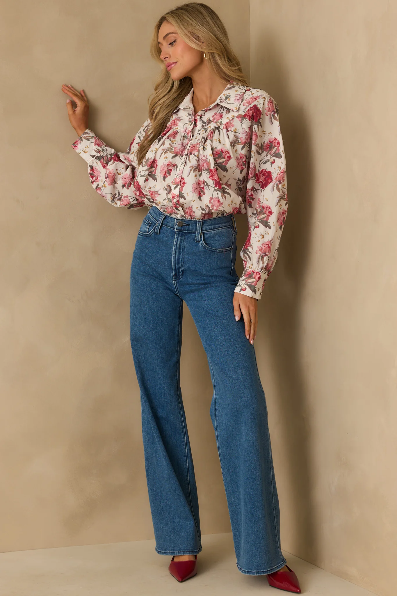 Exactly The Vibe Pink Multi Floral Print Cotton Button Front Top