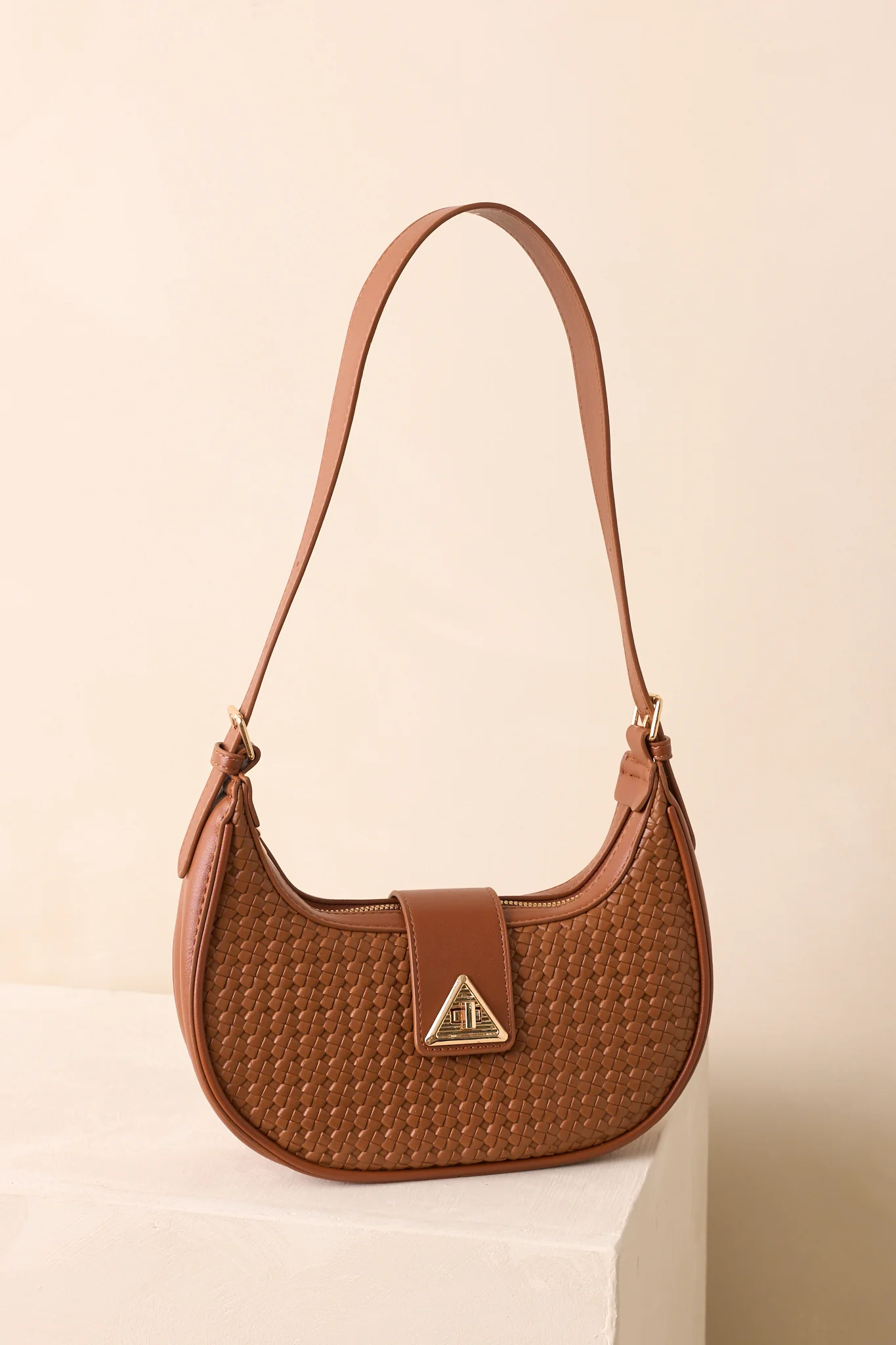 Trust Me On This One Cognac Brown Woven Faux Leather Handbag