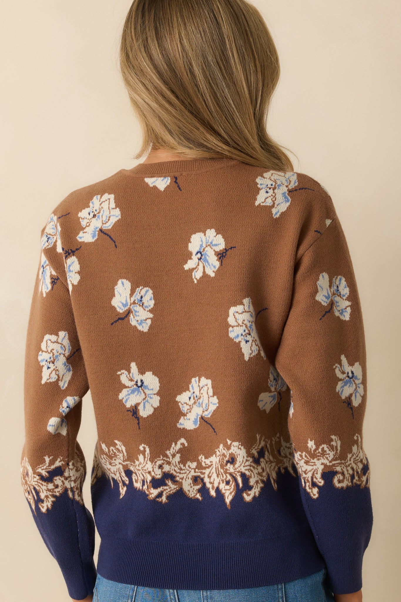 That’s How I See It Caramel Brown Multi Floral Jacquard Knit Sweater