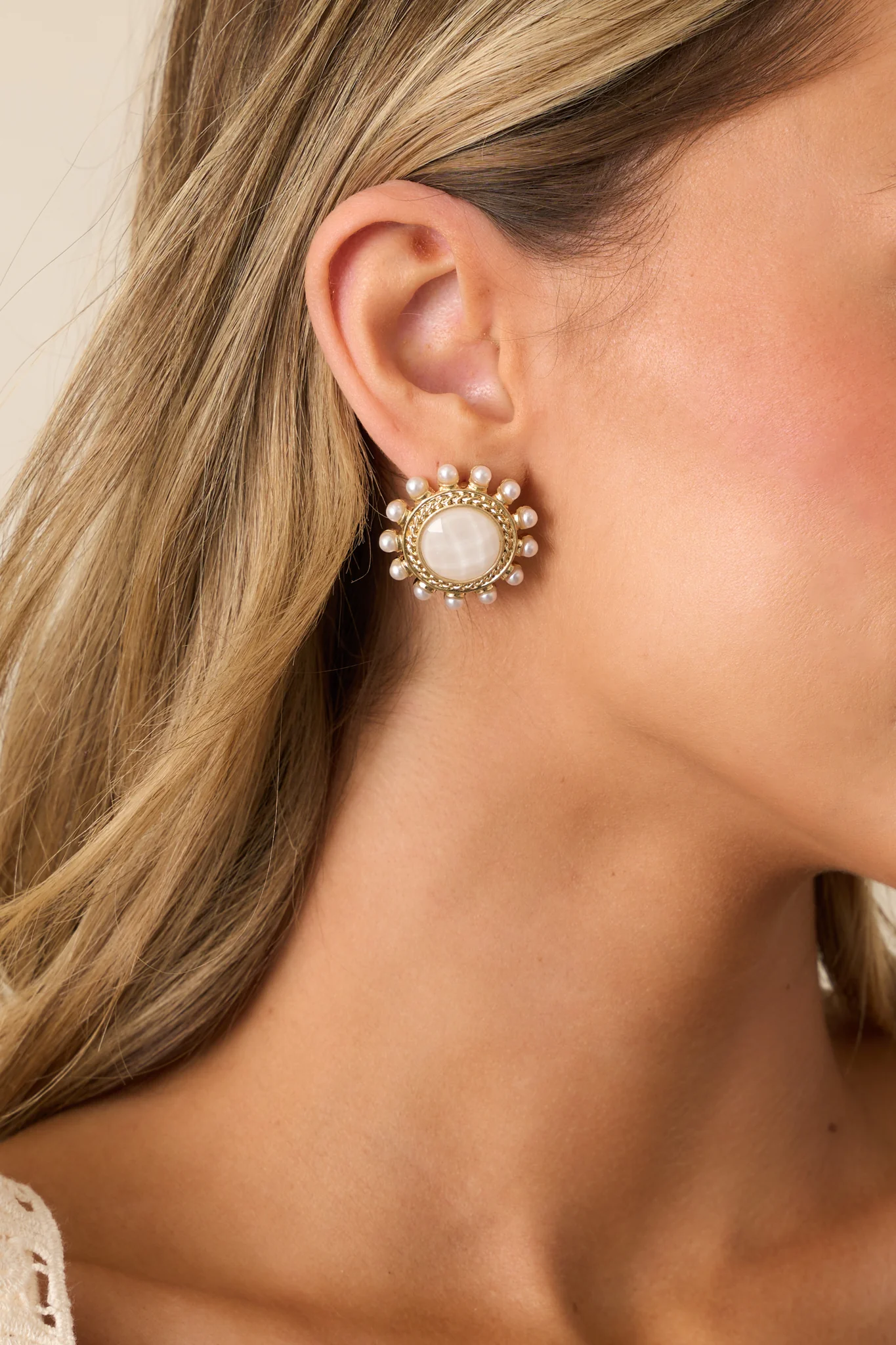 Around The World White & Gold Textured Earrings