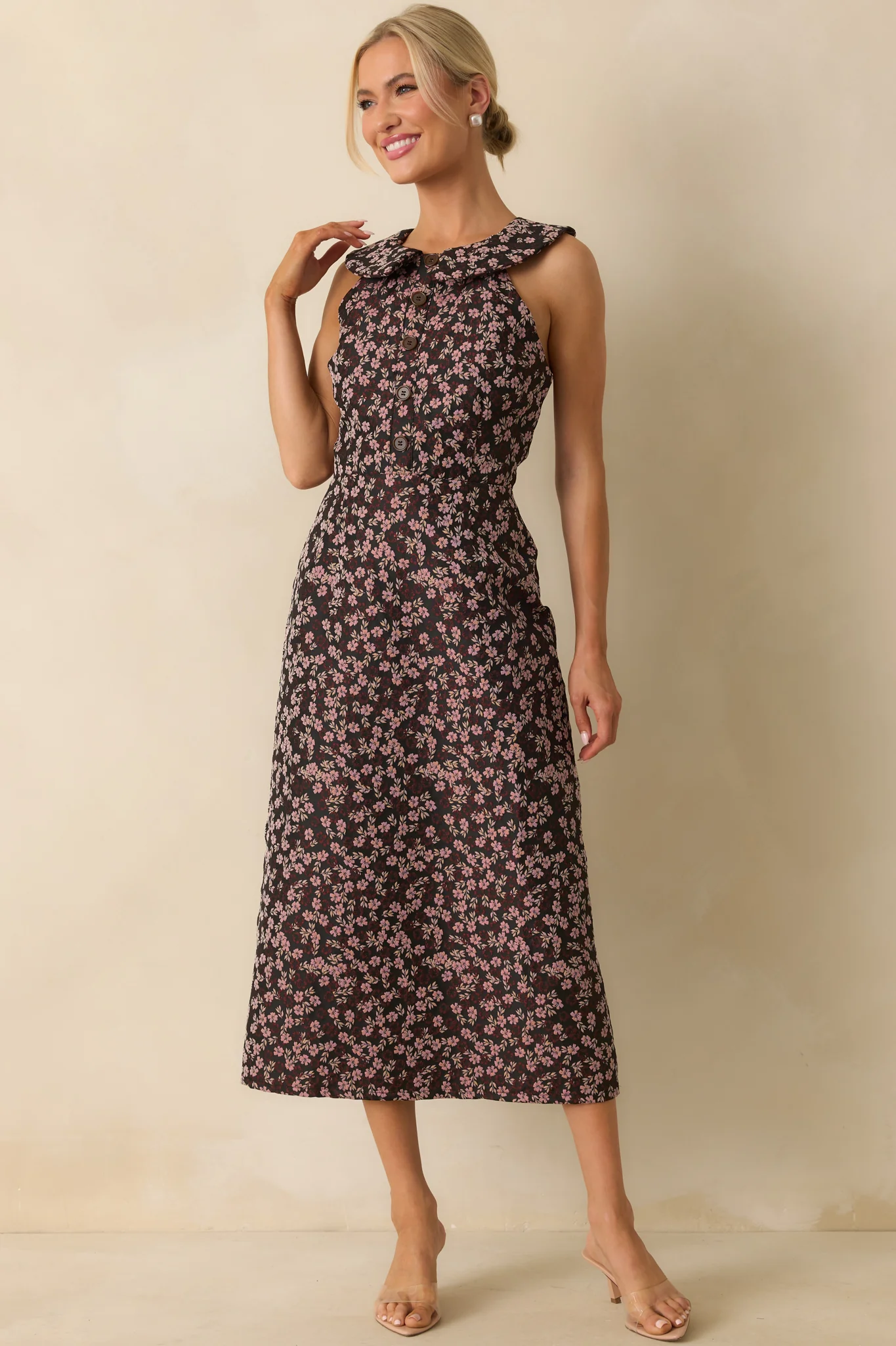 Marked In Time Pink Floral Jacquard Structured Midi Dress