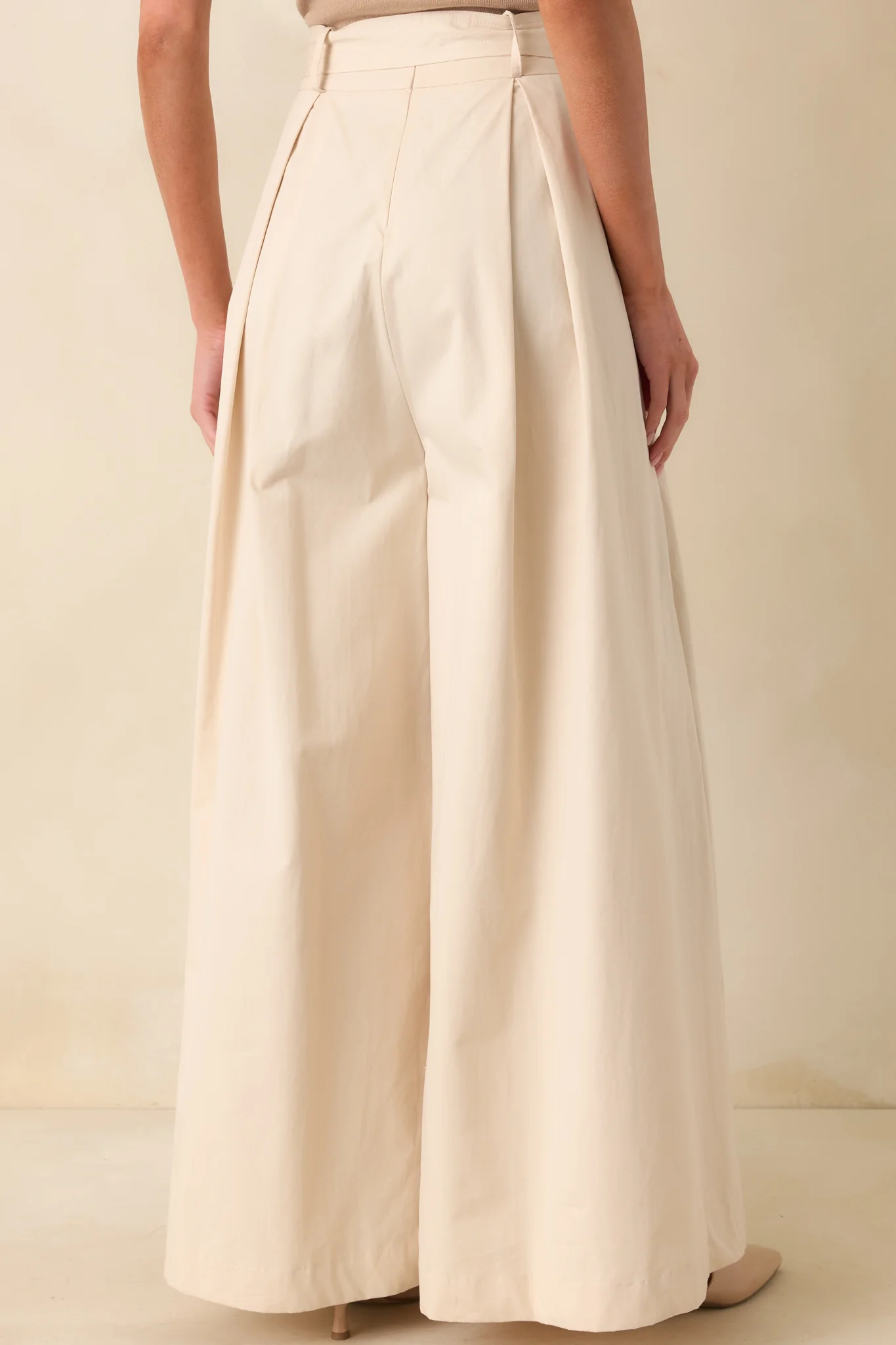 Taking Time Off Ecru Cotton Belted Palazzo Pants