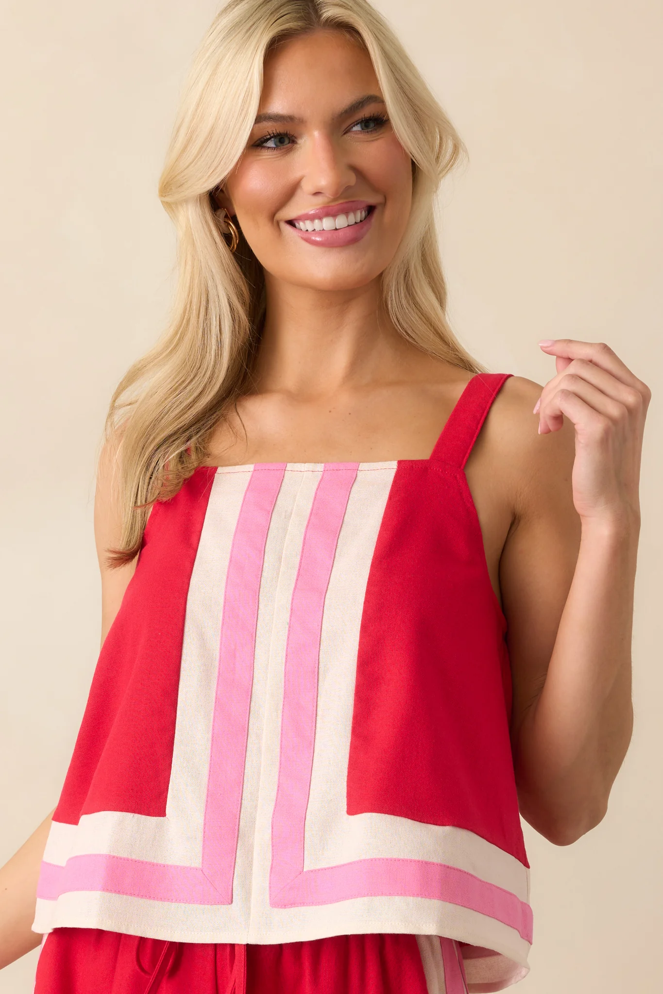 Time On My Hands Red Linen Blend Contrast Trim Crop Top