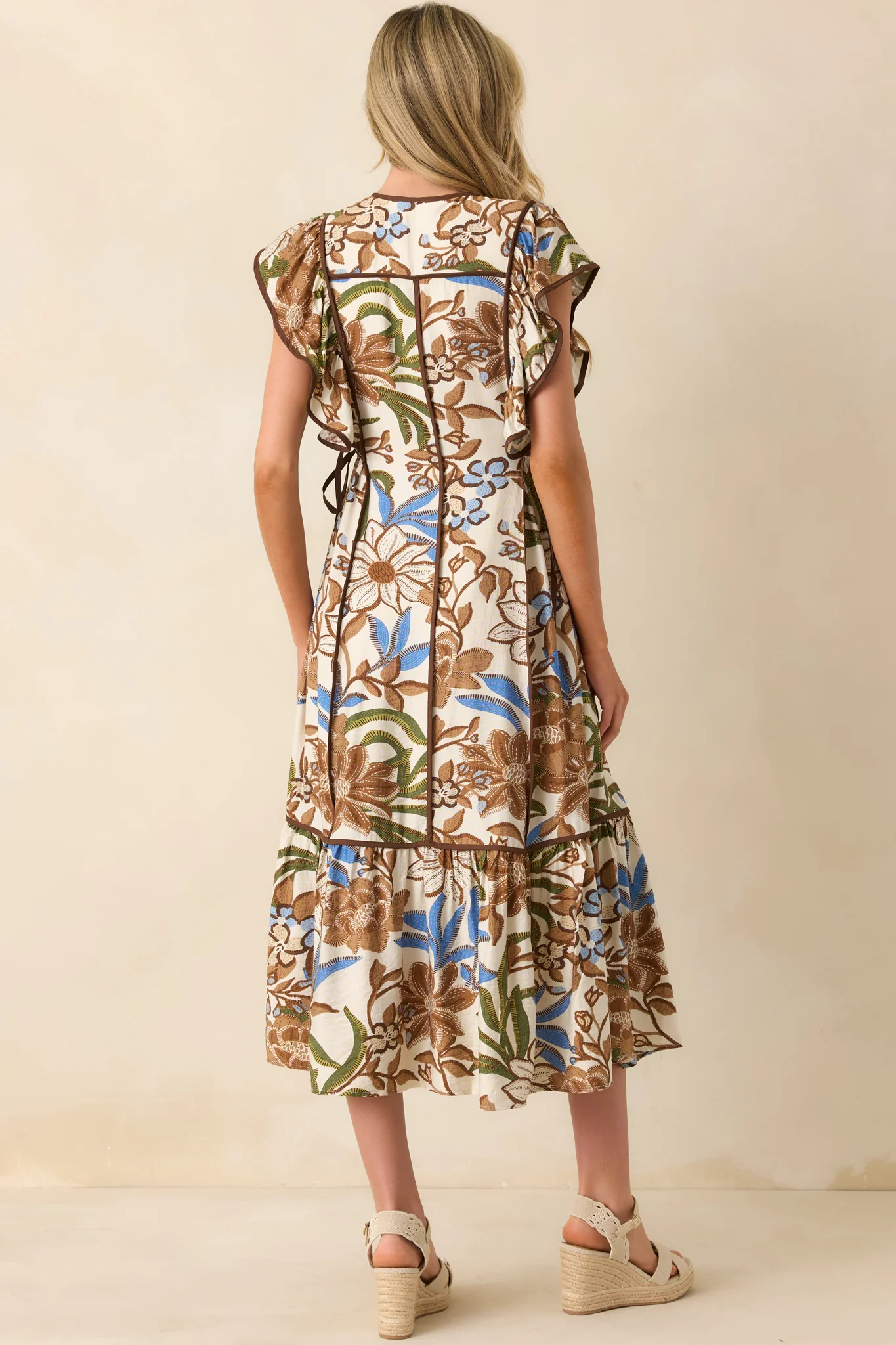Feels Like Forever Brown Multi Floral Print Midi Dress