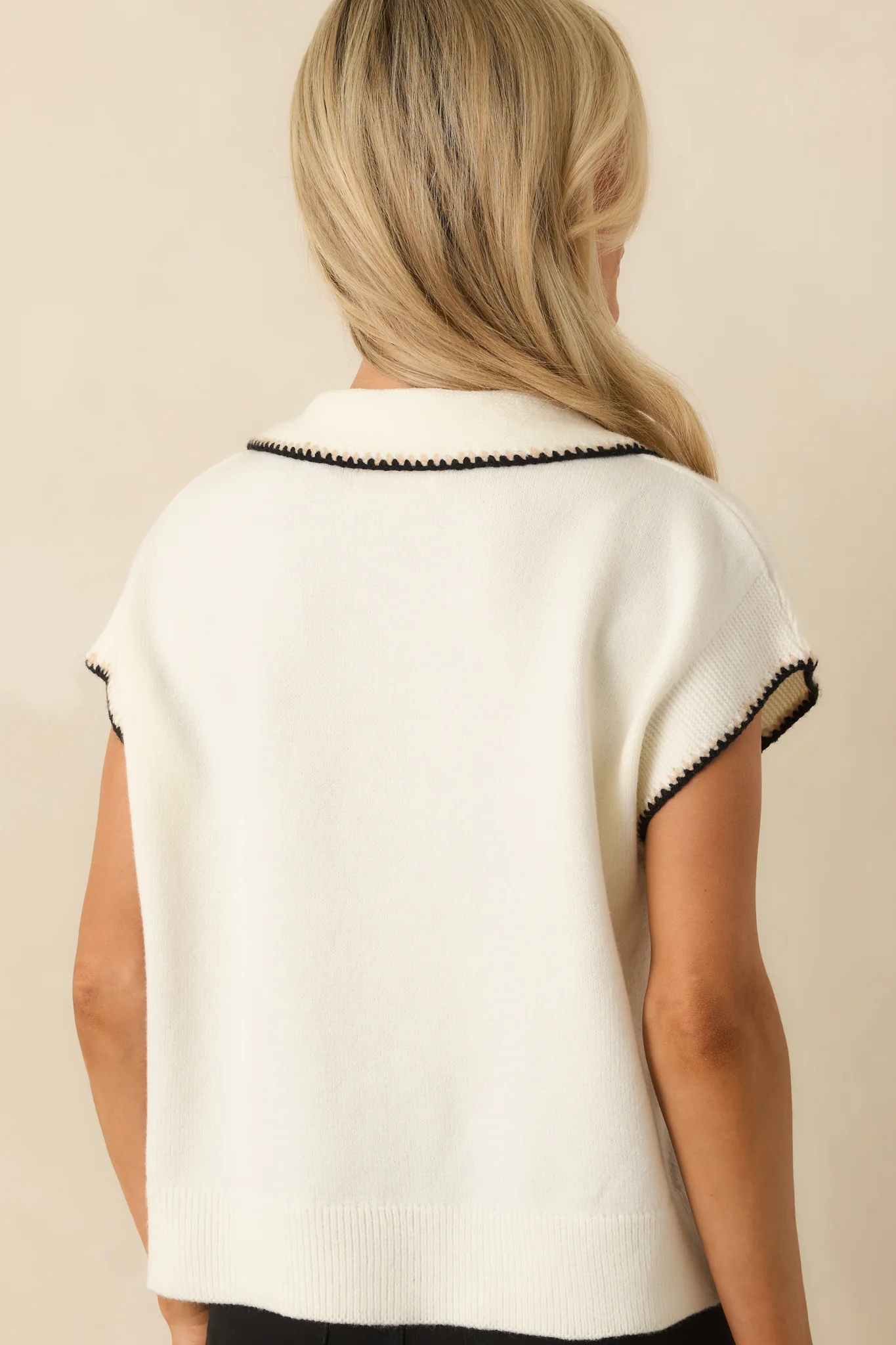 Let’s Call It Even Ivory Contrast Trim Knit Short Sleeve Polo Top