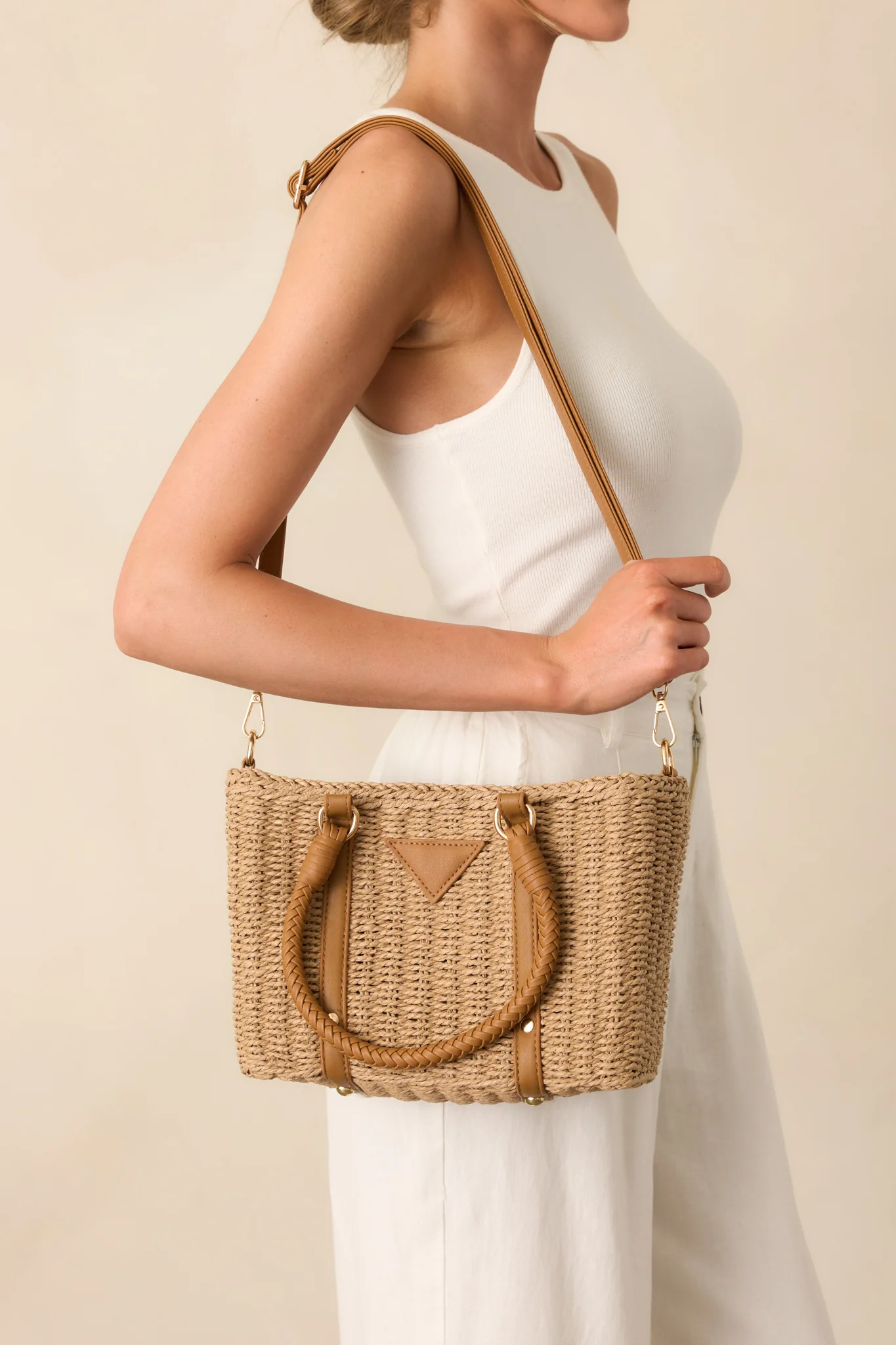 Savor The Slow Days Tan Rattan Woven Handbag