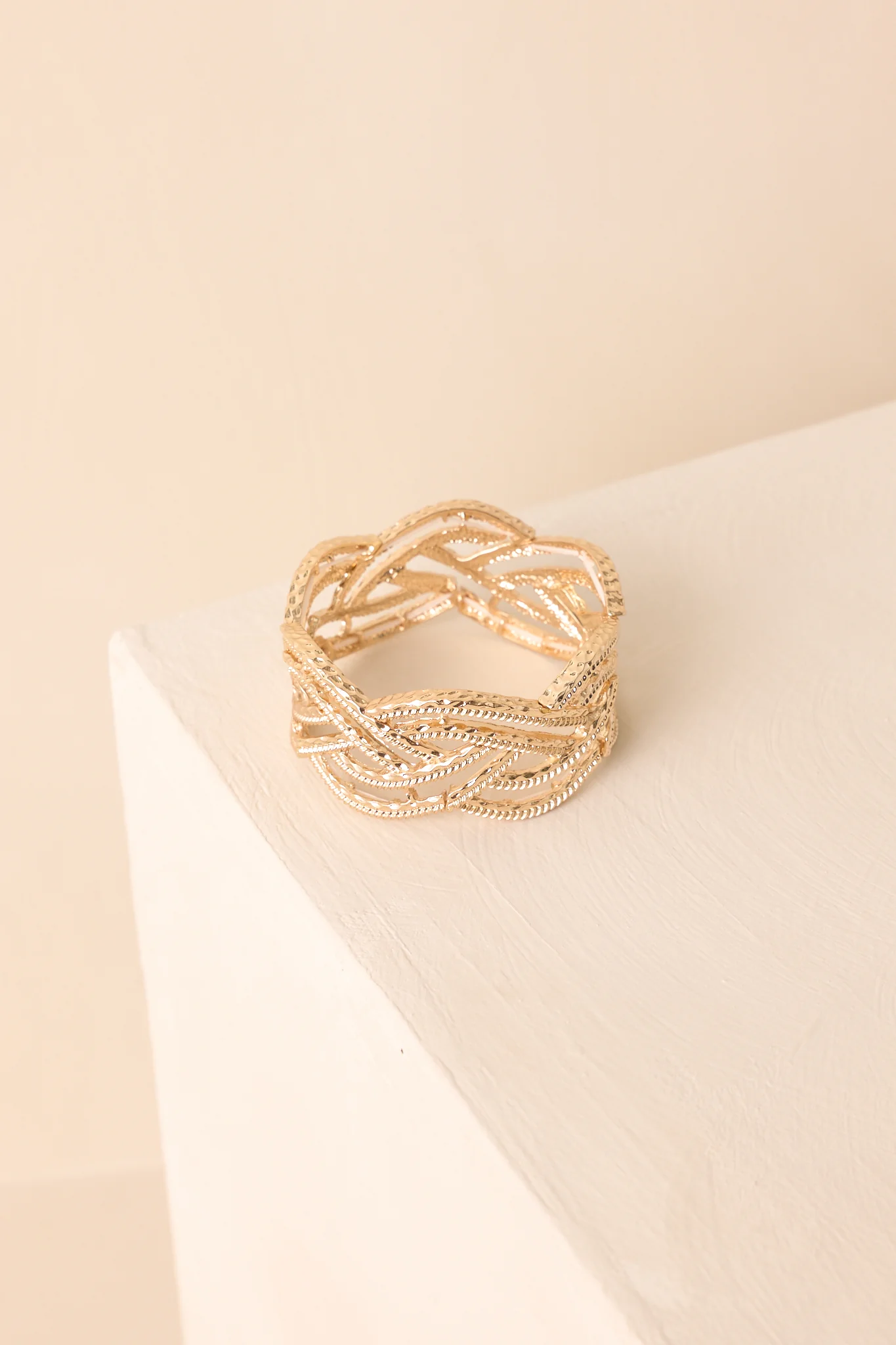 Feeling Just Right Gold Textured Braided Bracelet