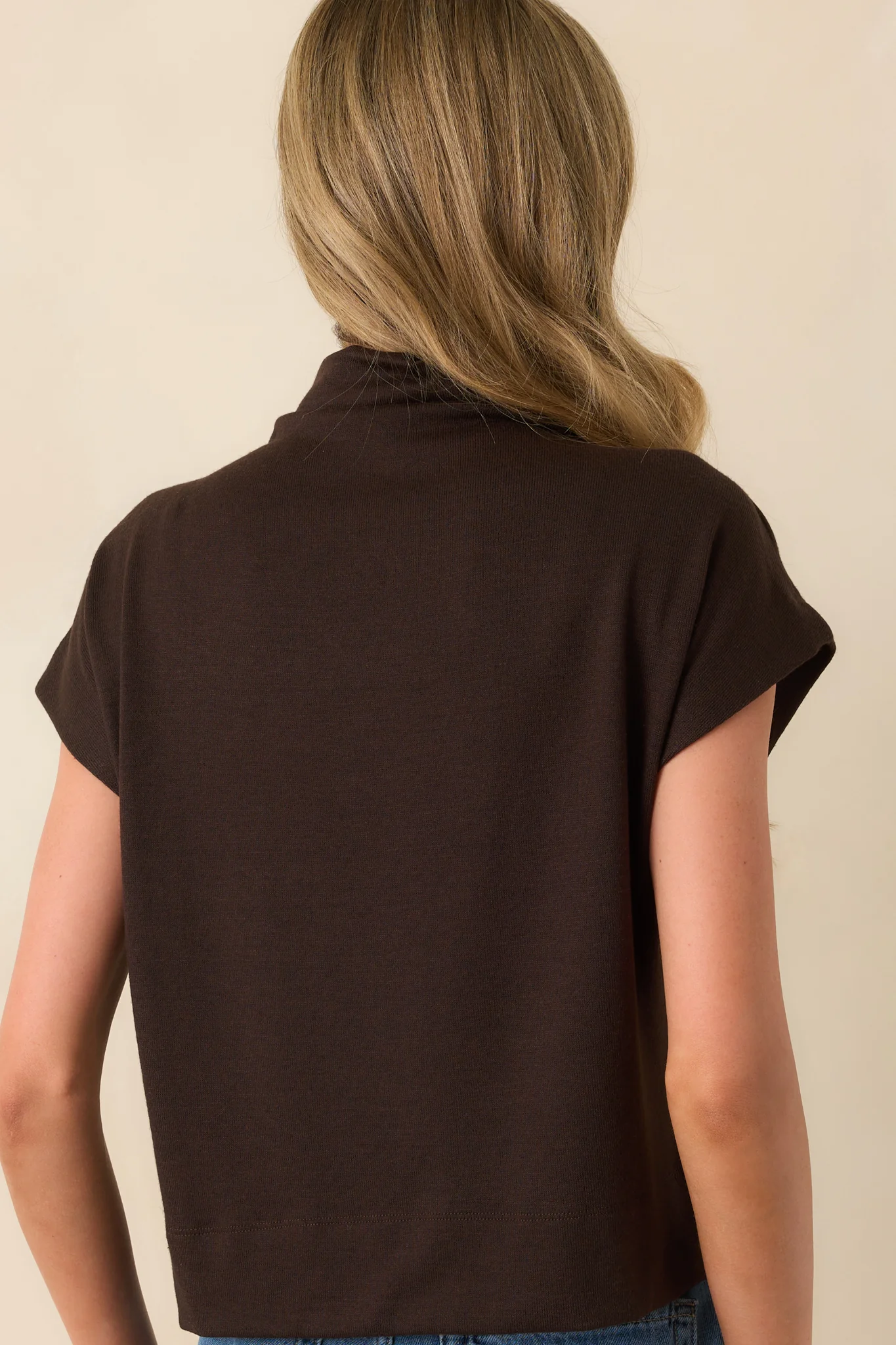 Plans Are Made Chocolate Brown Relaxed Mock Neck Cap Sleeve Top