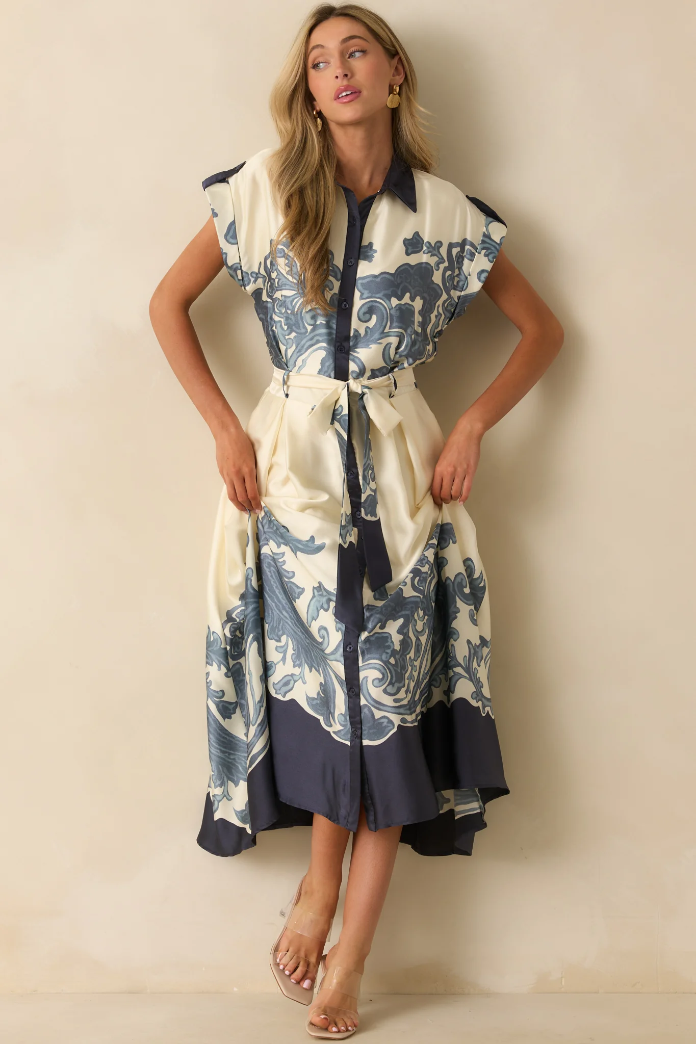 Navy Multi Print Contrast Trim Maxi Dress