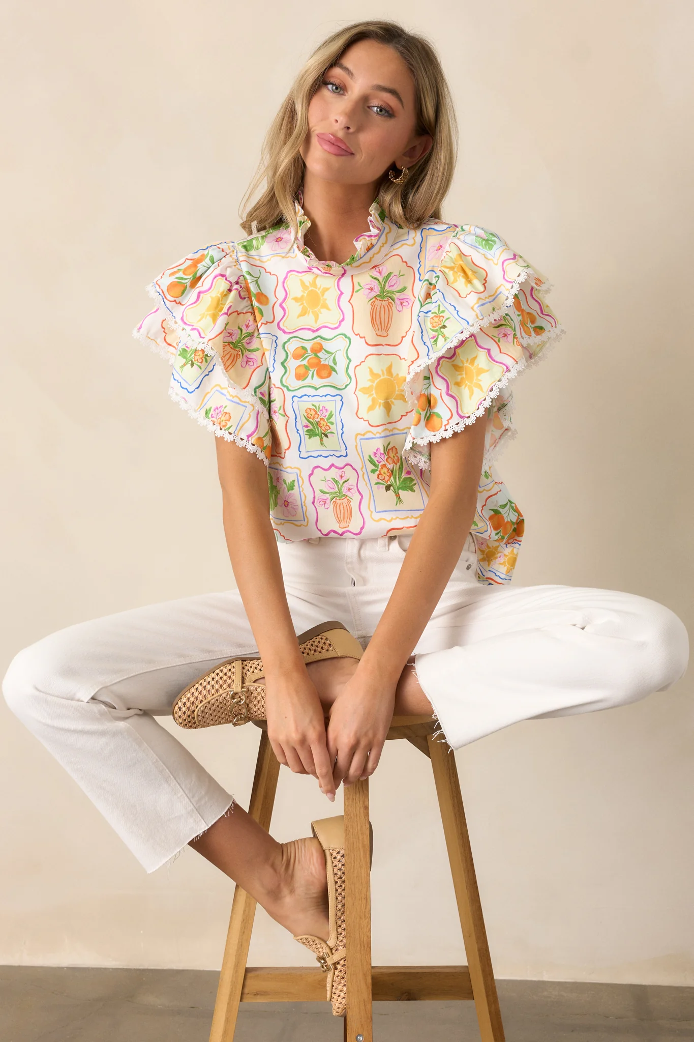 Prosperina Blair Multi Print Cotton Ruffle Top