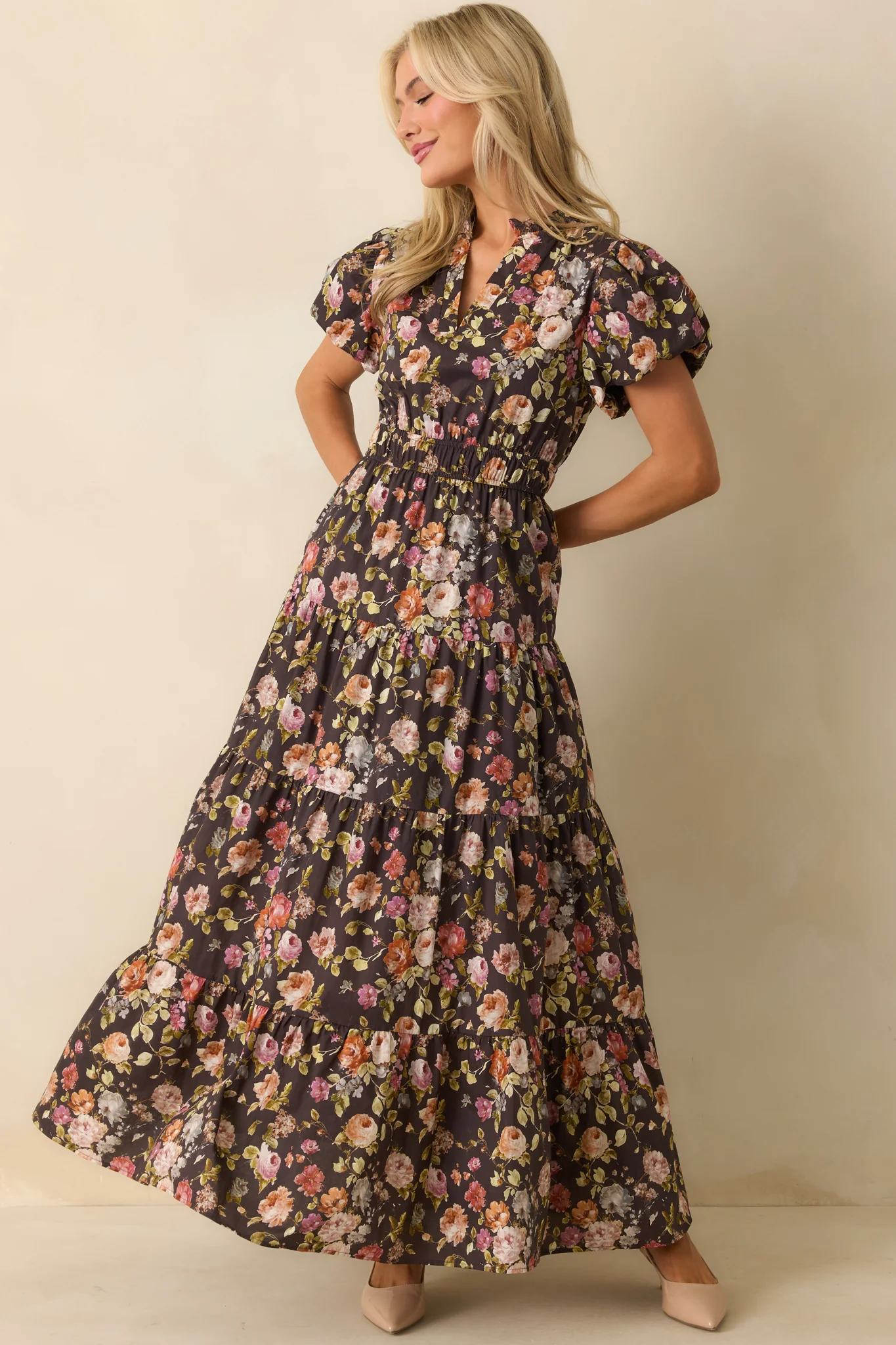 It's All Her Own Brown Multi Floral Print Cotton Maxi Dress