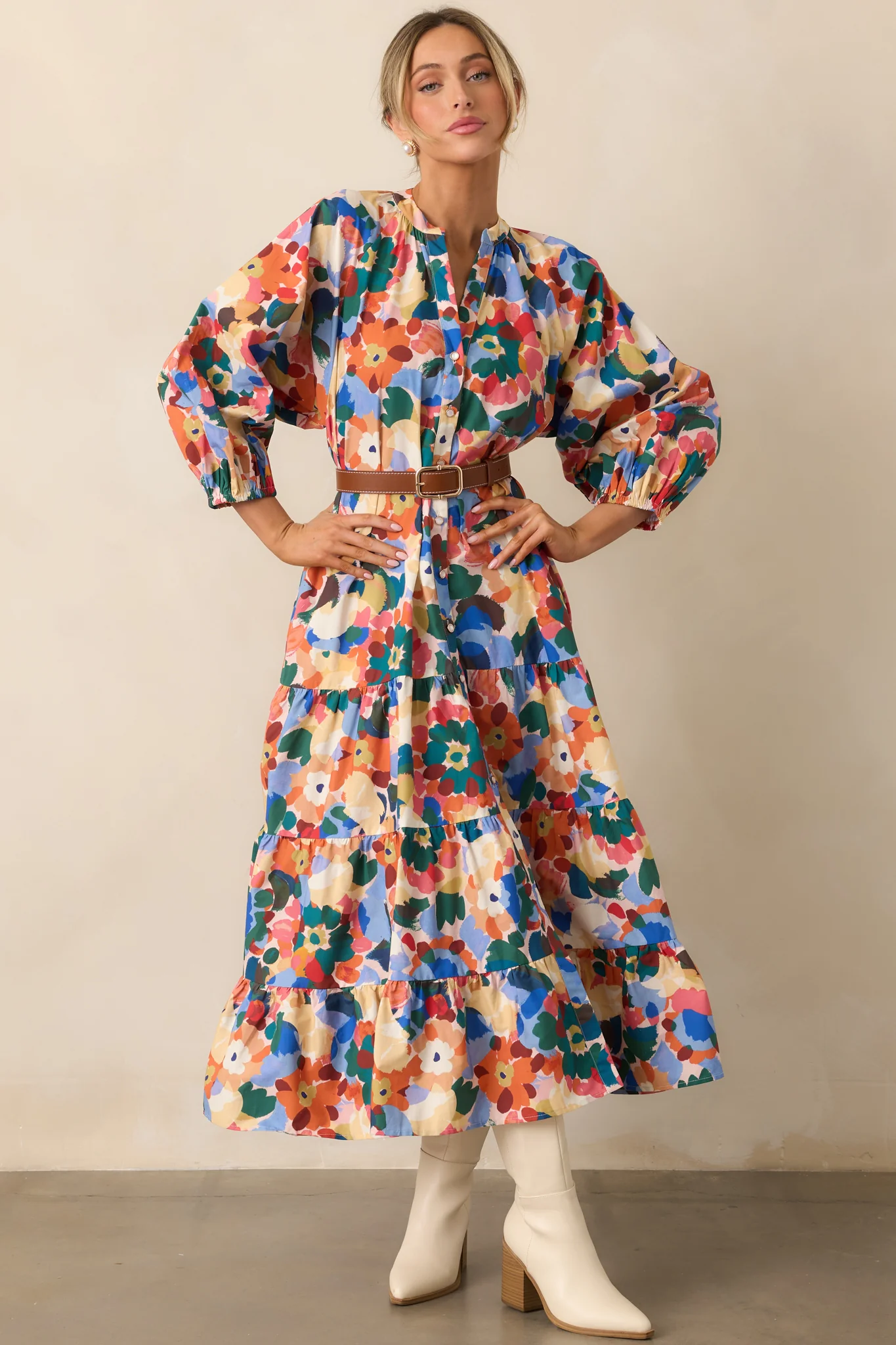 Prosperina Adelaide Orange Multi Floral Print Cotton Maxi Dress