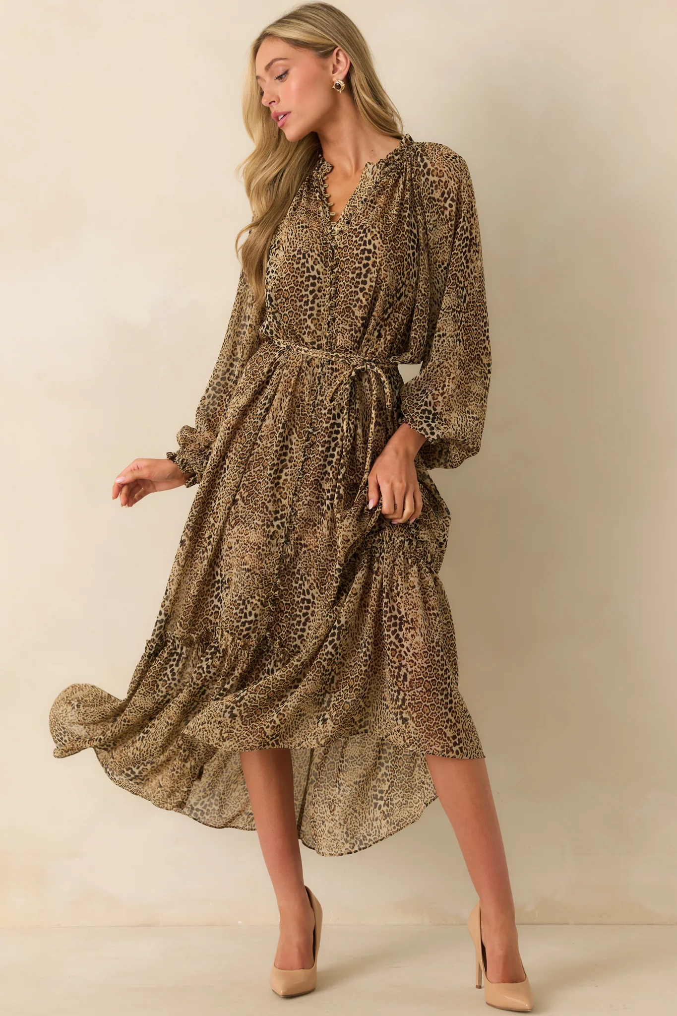 Point Taken Brown Leopard Print Chiffon Maxi Dress