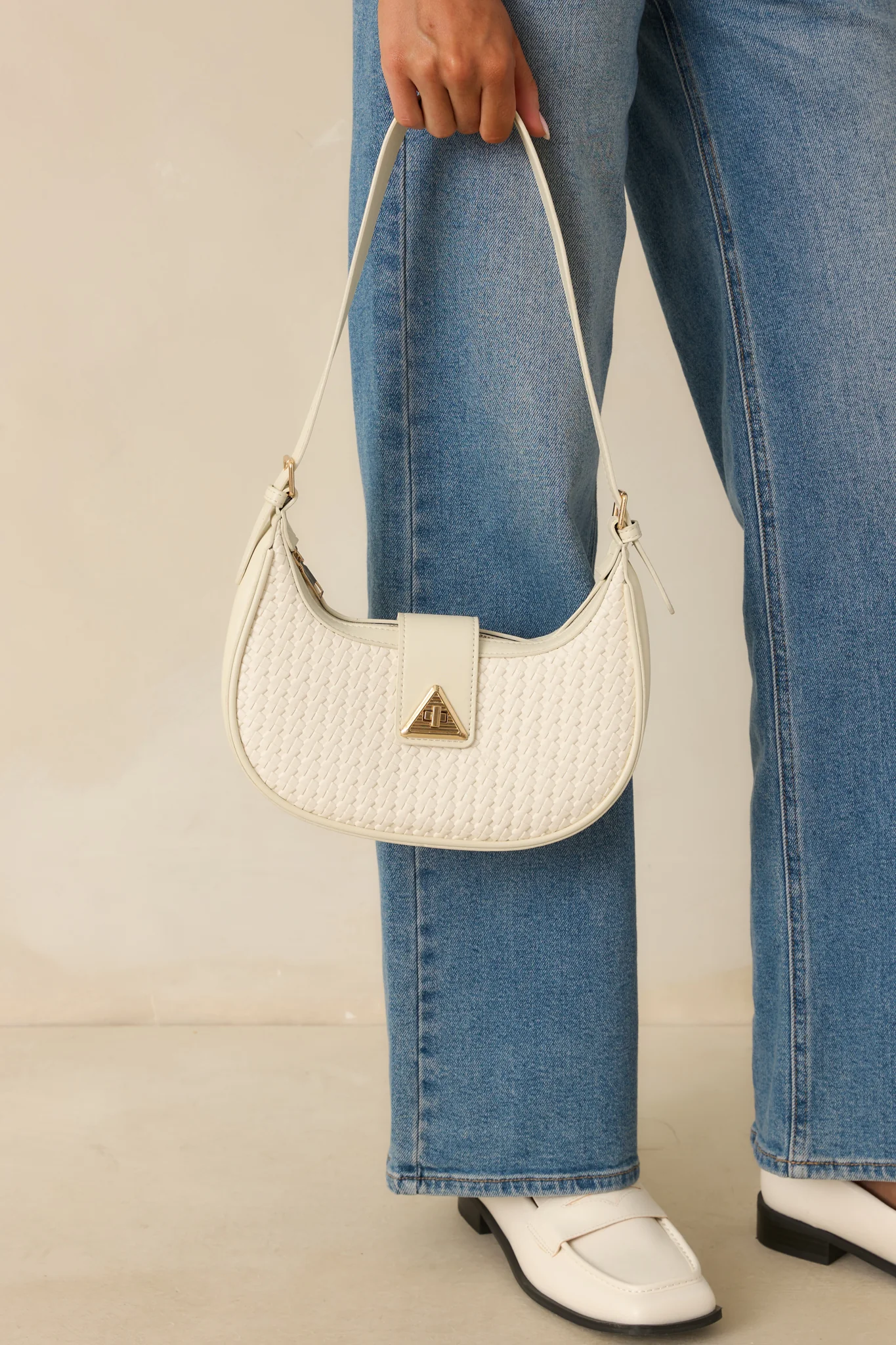 Trust Me On This One White Woven Faux Leather Handbag